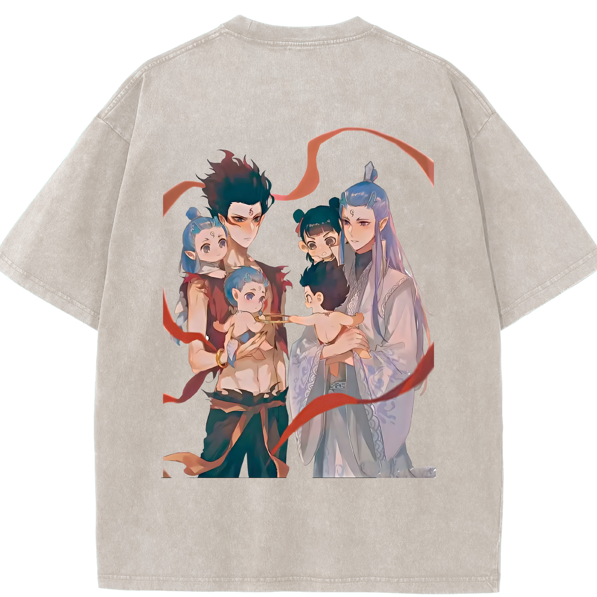 （画像用） Ne Zha 2 ナタ 魔童の大暴れ 綿100% ヴィンテージ風 半袖Tシャツ（背面プリント）