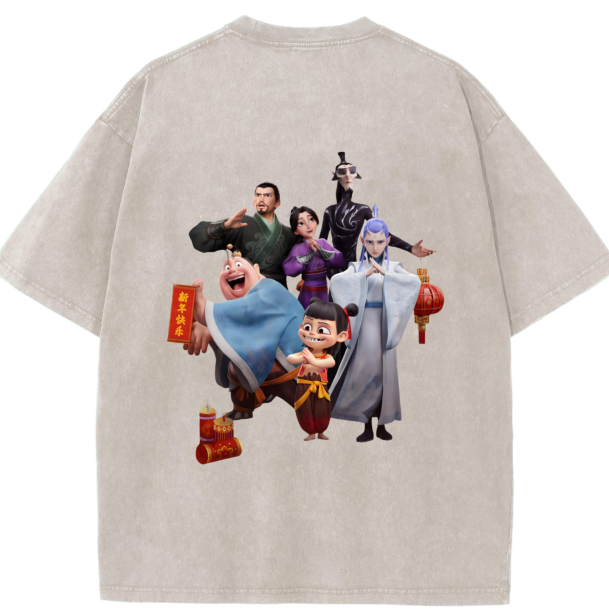 （画像用） Ne Zha 2 ナタ 魔童の大暴れ 綿100% ヴィンテージ風 半袖Tシャツ（背面プリント）