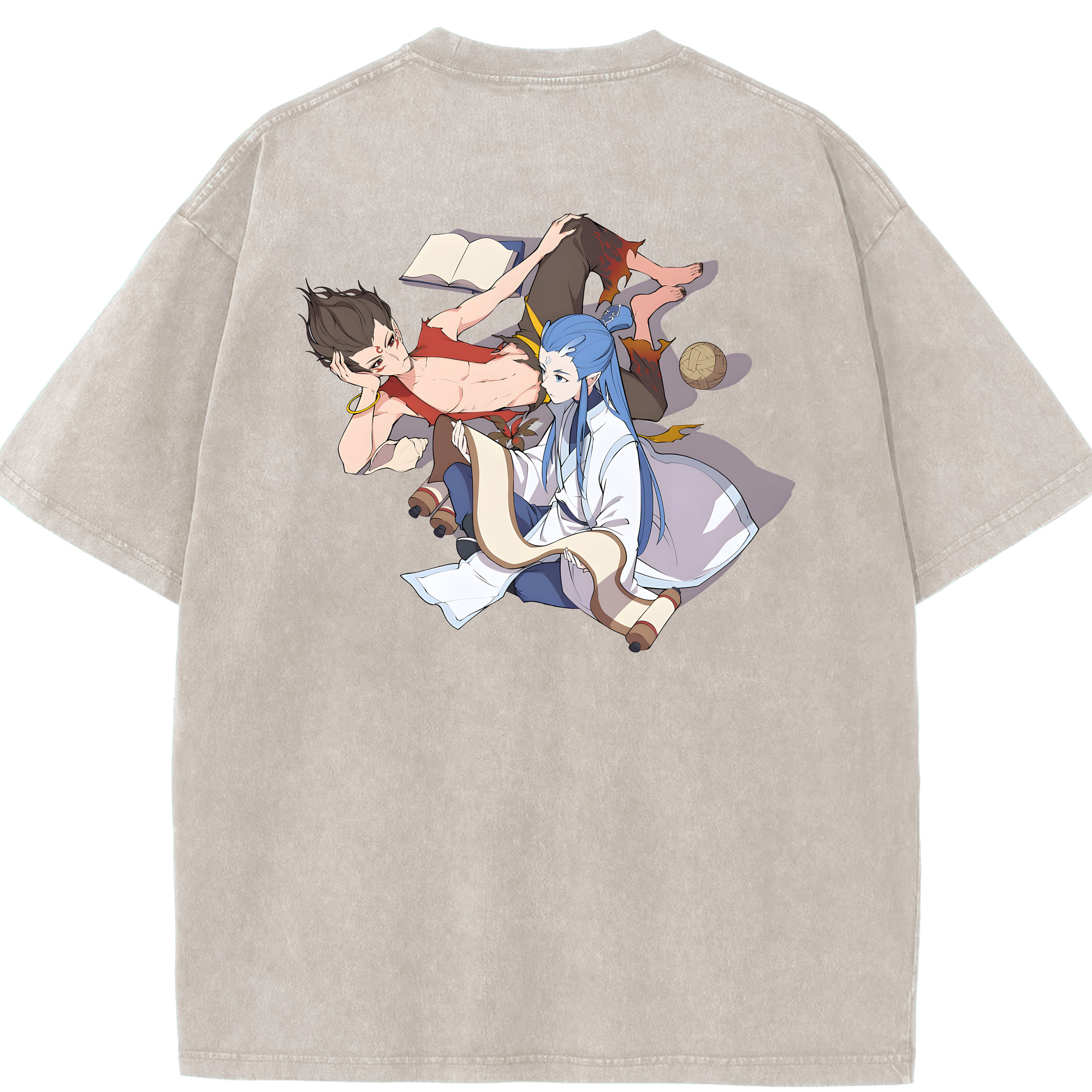 （画像用） Ne Zha 2 ナタ 魔童の大暴れ 綿100% ヴィンテージ風 半袖Tシャツ（背面プリント）