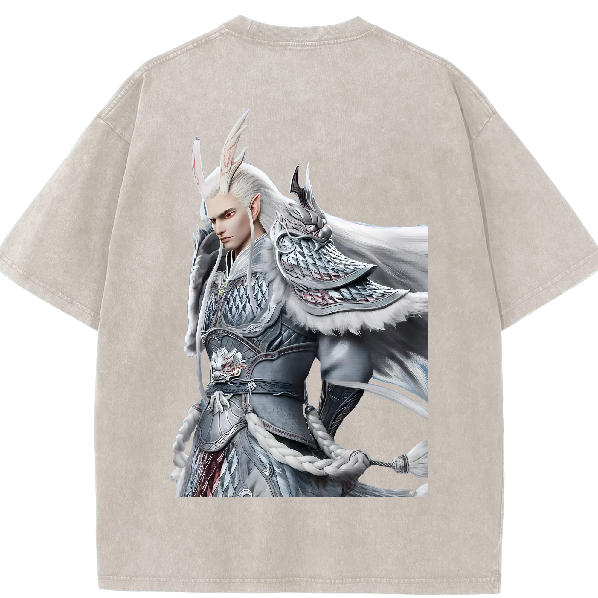 （画像用） Ne Zha 2 ナタ 魔童の大暴れ 綿100% ヴィンテージ風 半袖Tシャツ（背面プリント）