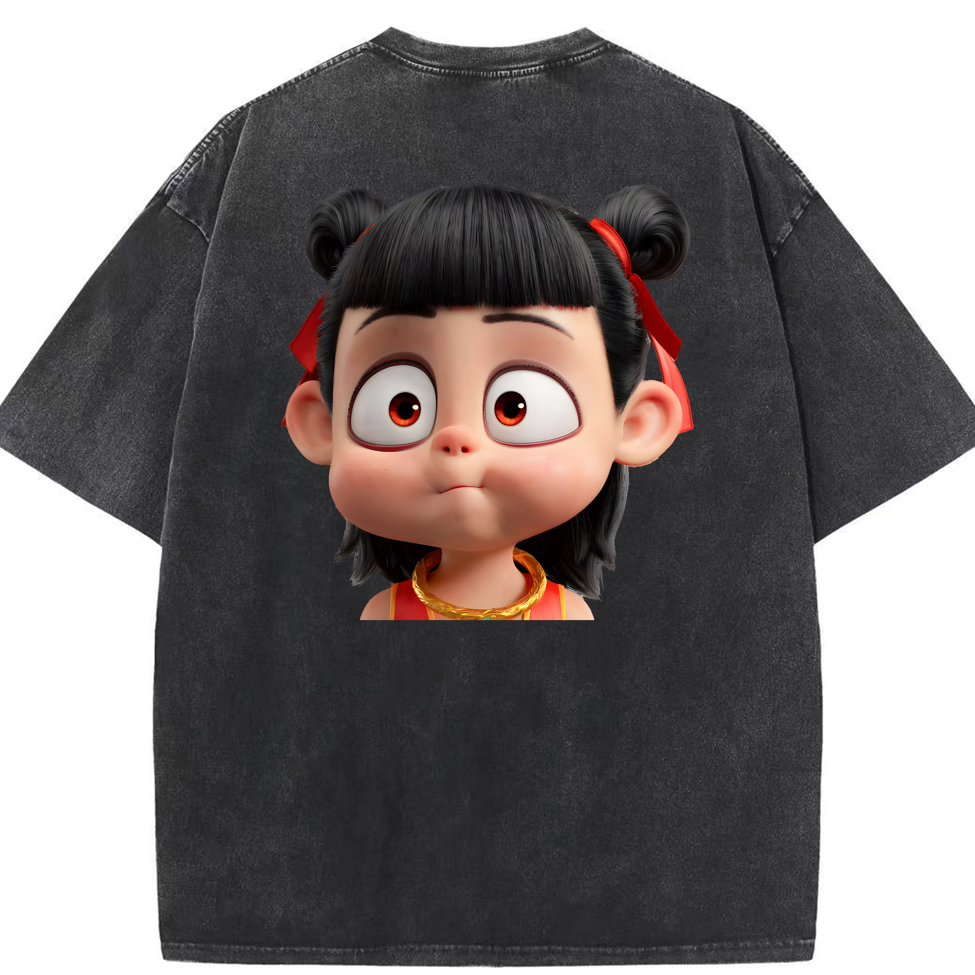 （画像用） Ne Zha 2 ナタ 魔童の大暴れ 綿100% ヴィンテージ風 半袖Tシャツ（背面プリント）