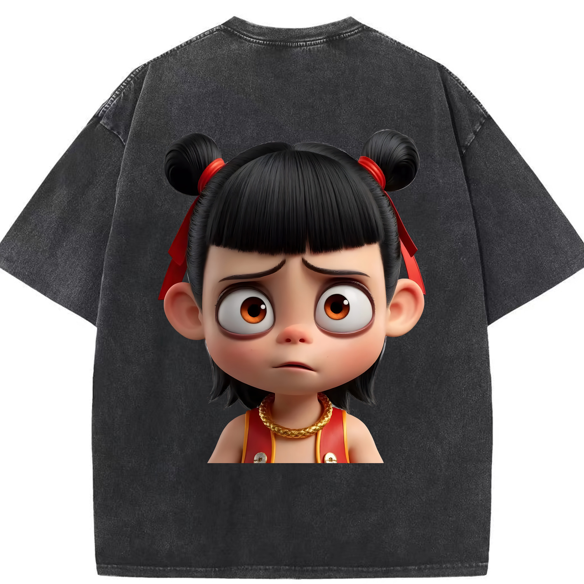 （画像用） Ne Zha 2 ナタ 魔童の大暴れ 綿100% ヴィンテージ風 半袖Tシャツ（背面プリント）