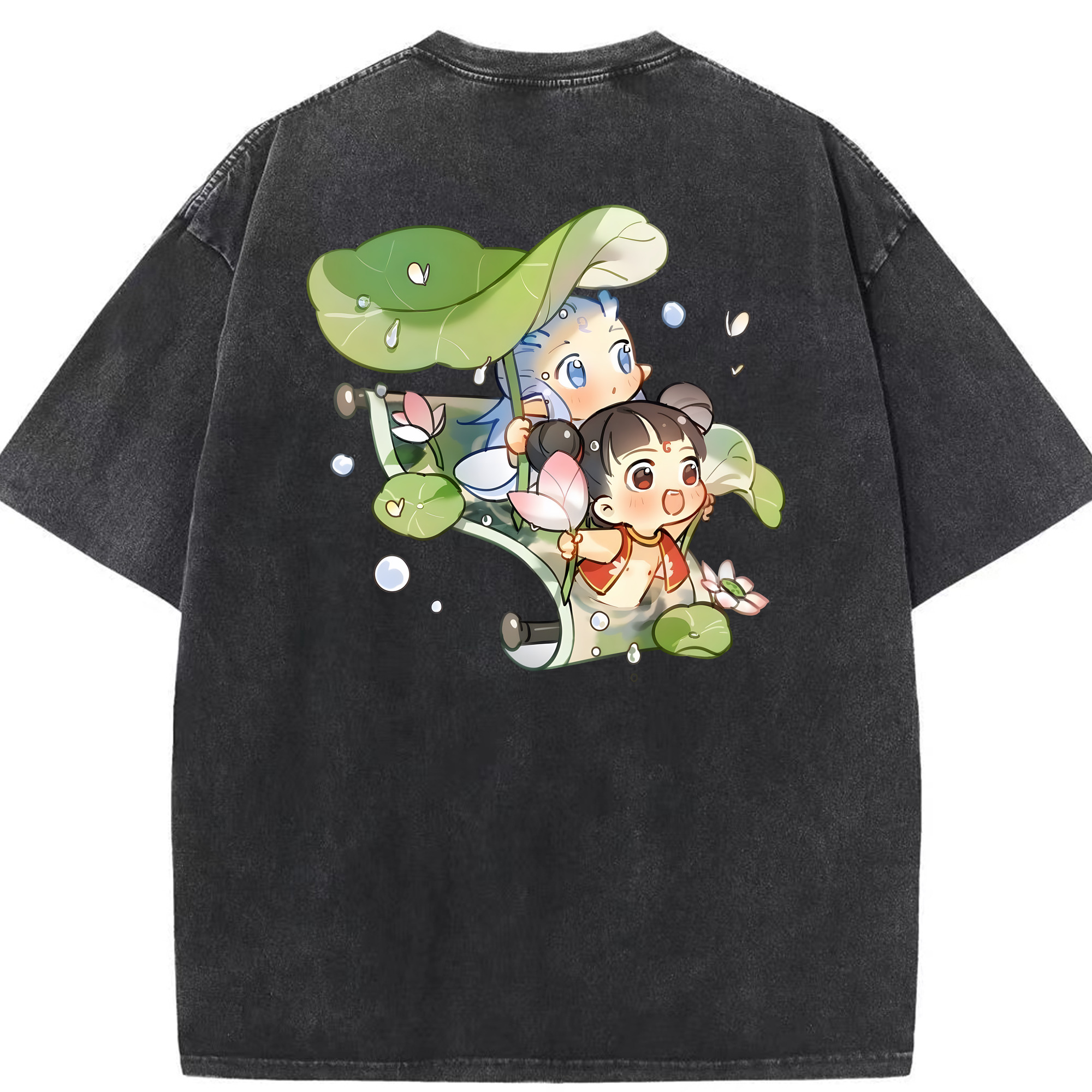 （画像用） Ne Zha 2 ナタ 魔童の大暴れ 綿100% ヴィンテージ風 半袖Tシャツ（背面プリント）