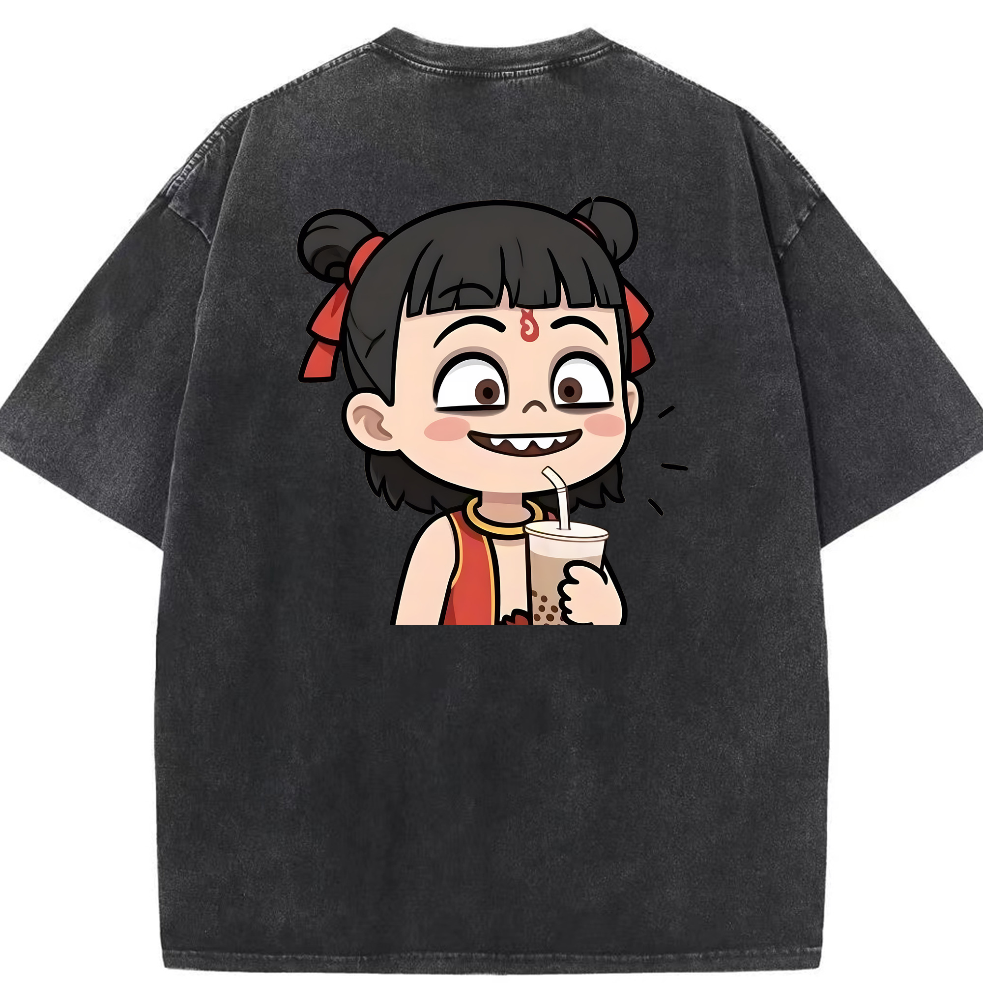 （画像用） Ne Zha 2 ナタ 魔童の大暴れ 綿100% ヴィンテージ風 半袖Tシャツ（背面プリント）
