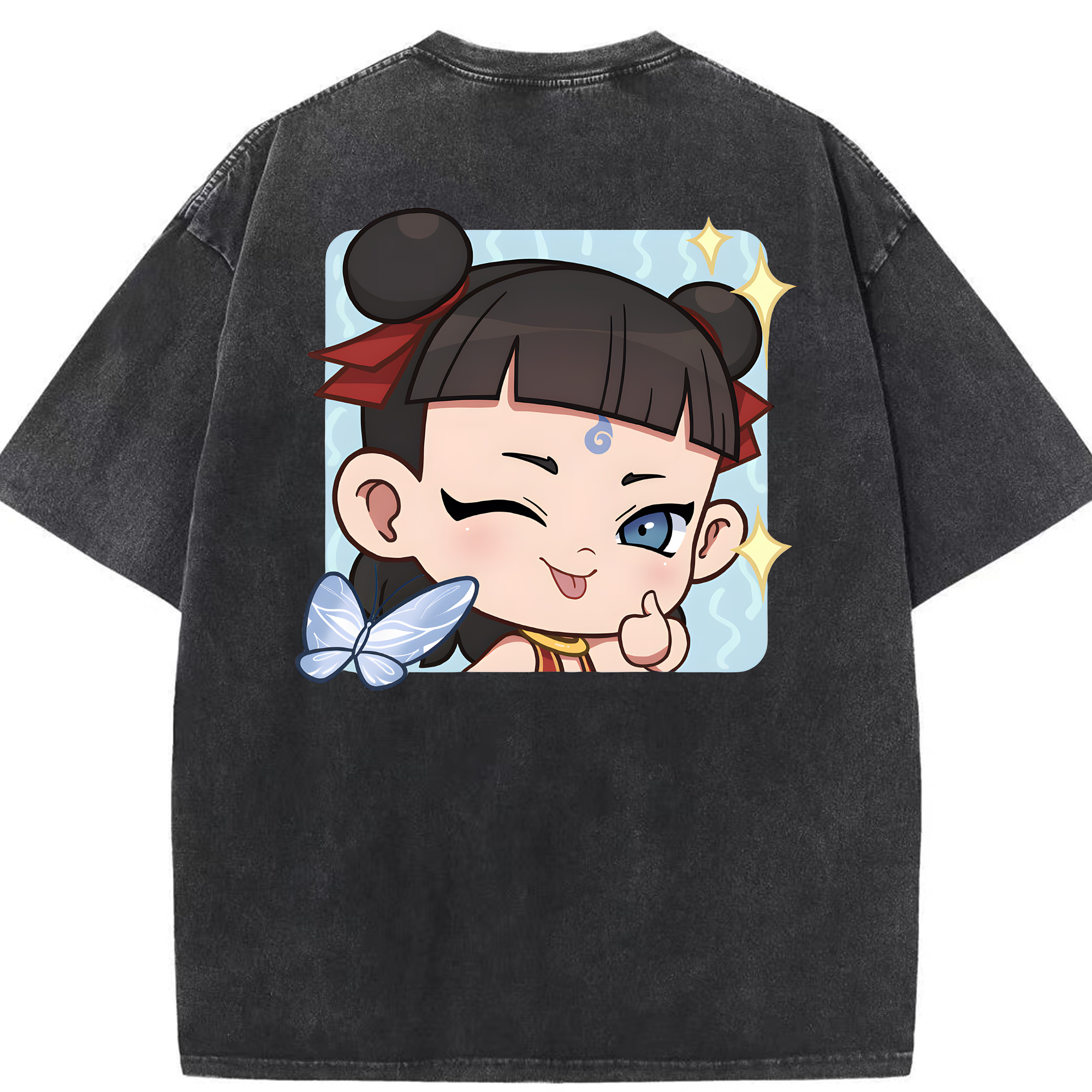 （画像用） Ne Zha 2 ナタ 魔童の大暴れ 綿100% ヴィンテージ風 半袖Tシャツ（背面プリント）