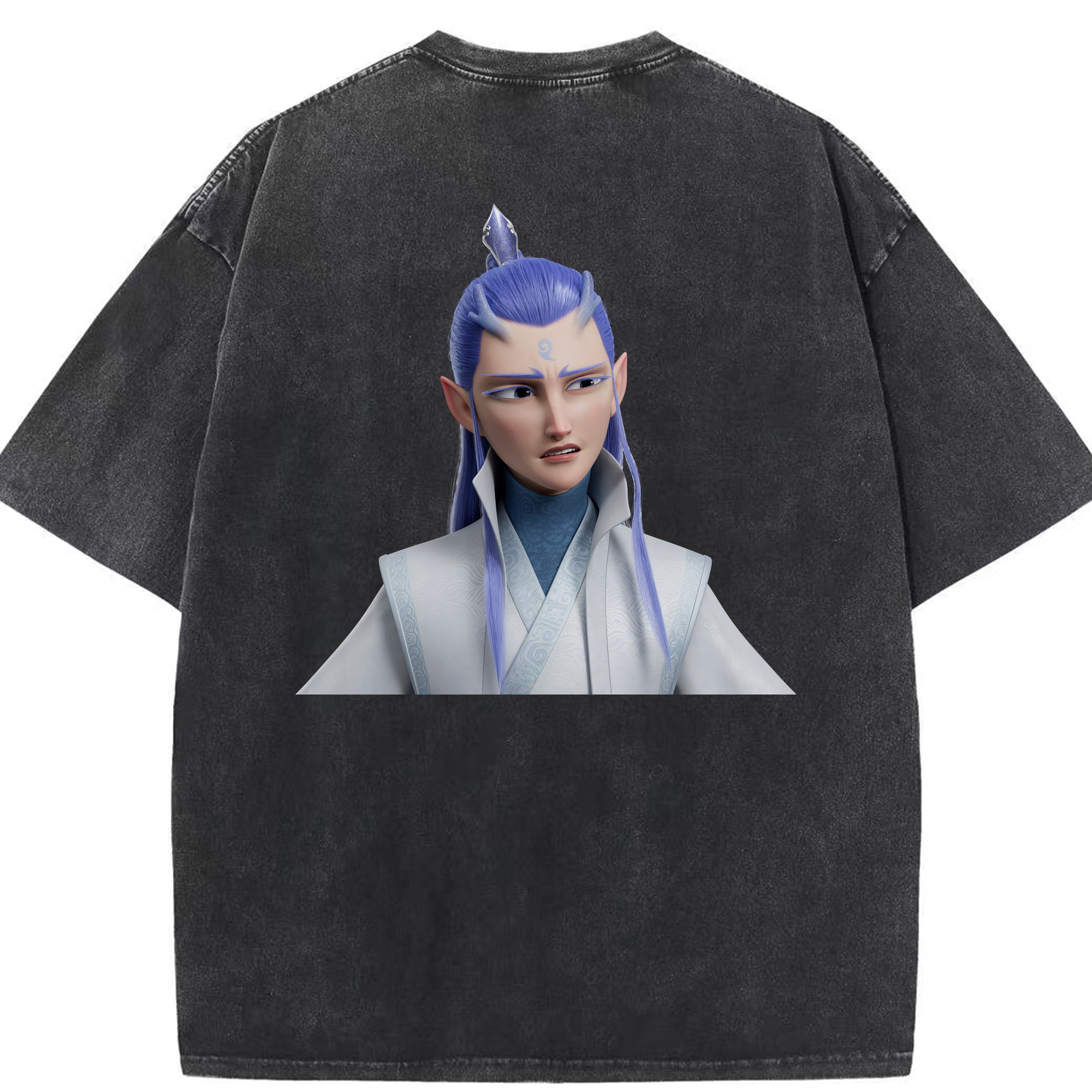 （画像用） Ne Zha 2 ナタ 魔童の大暴れ 綿100% ヴィンテージ風 半袖Tシャツ（背面プリント）
