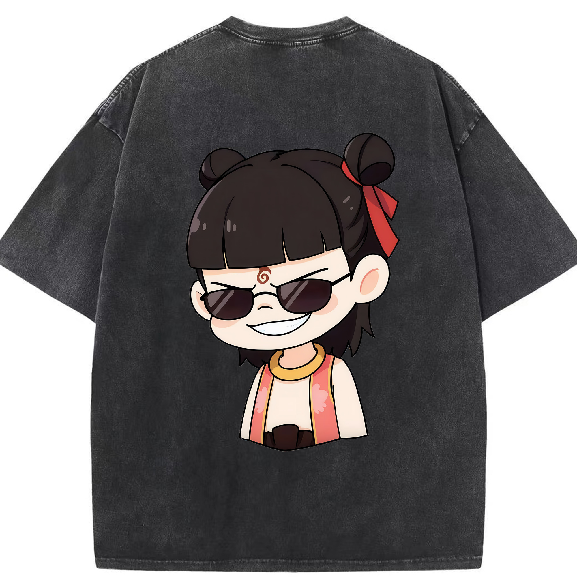 （画像用） Ne Zha 2 ナタ 魔童の大暴れ 綿100% ヴィンテージ風 半袖Tシャツ（背面プリント）