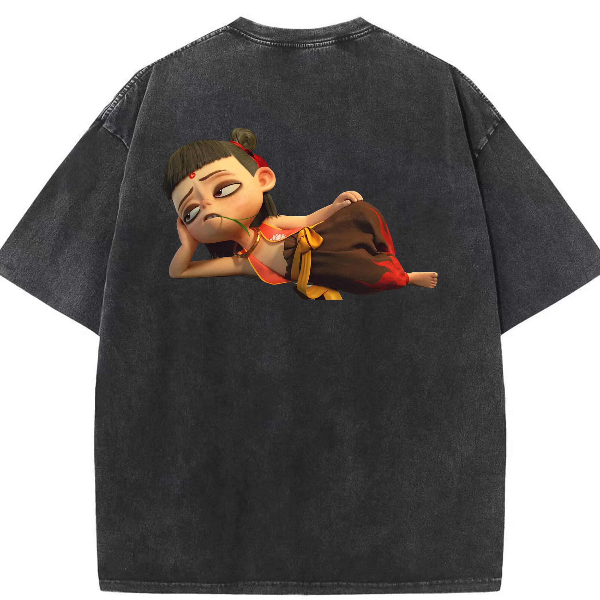 （画像用） Ne Zha 2 ナタ 魔童の大暴れ 綿100% ヴィンテージ風 半袖Tシャツ（背面プリント）
