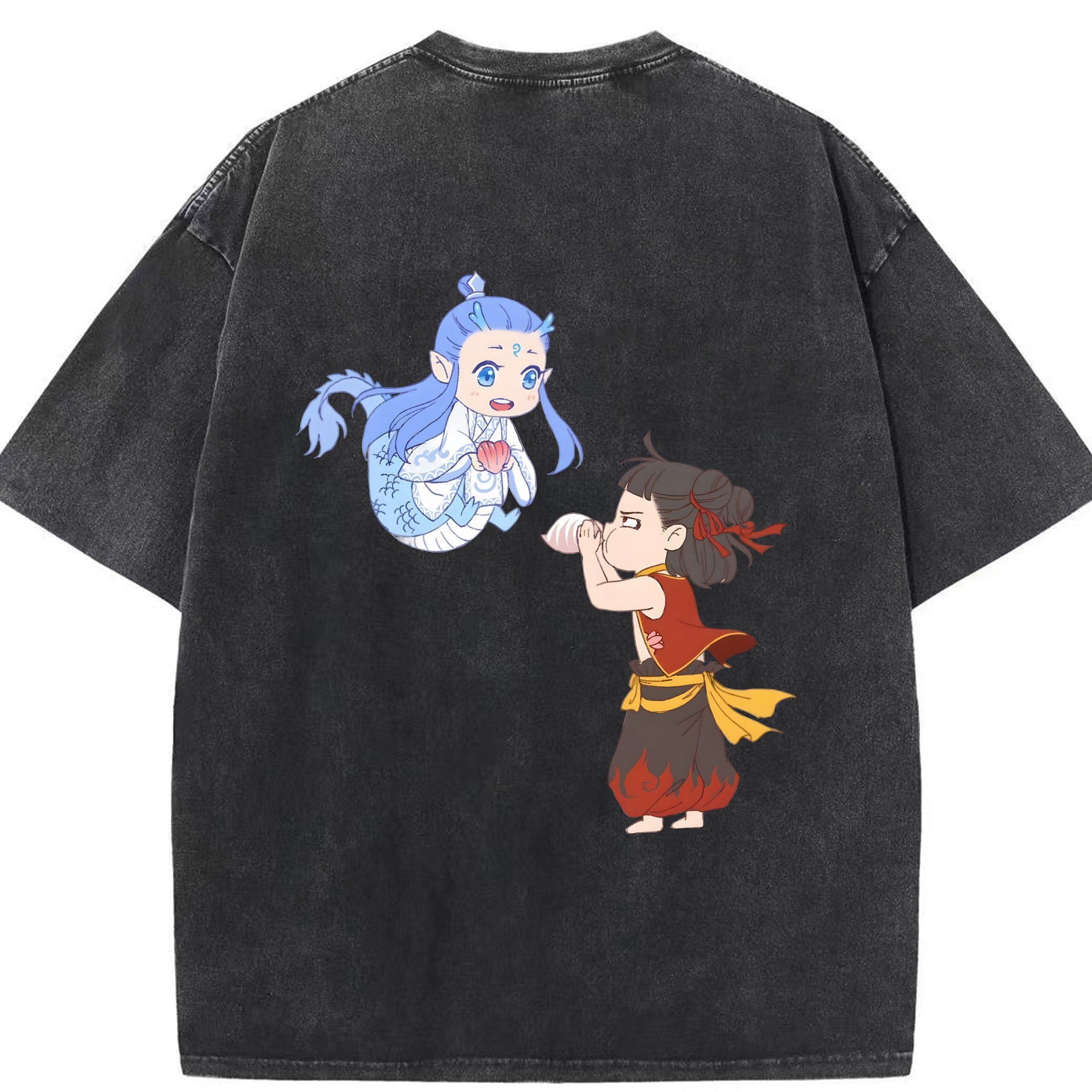 （画像用） Ne Zha 2 ナタ 魔童の大暴れ 綿100% ヴィンテージ風 半袖Tシャツ（背面プリント）