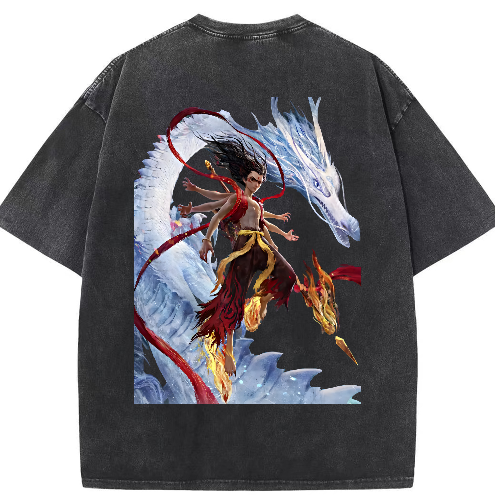（画像用） Ne Zha 2 ナタ 魔童の大暴れ 綿100% ヴィンテージ風 半袖Tシャツ（背面プリント）