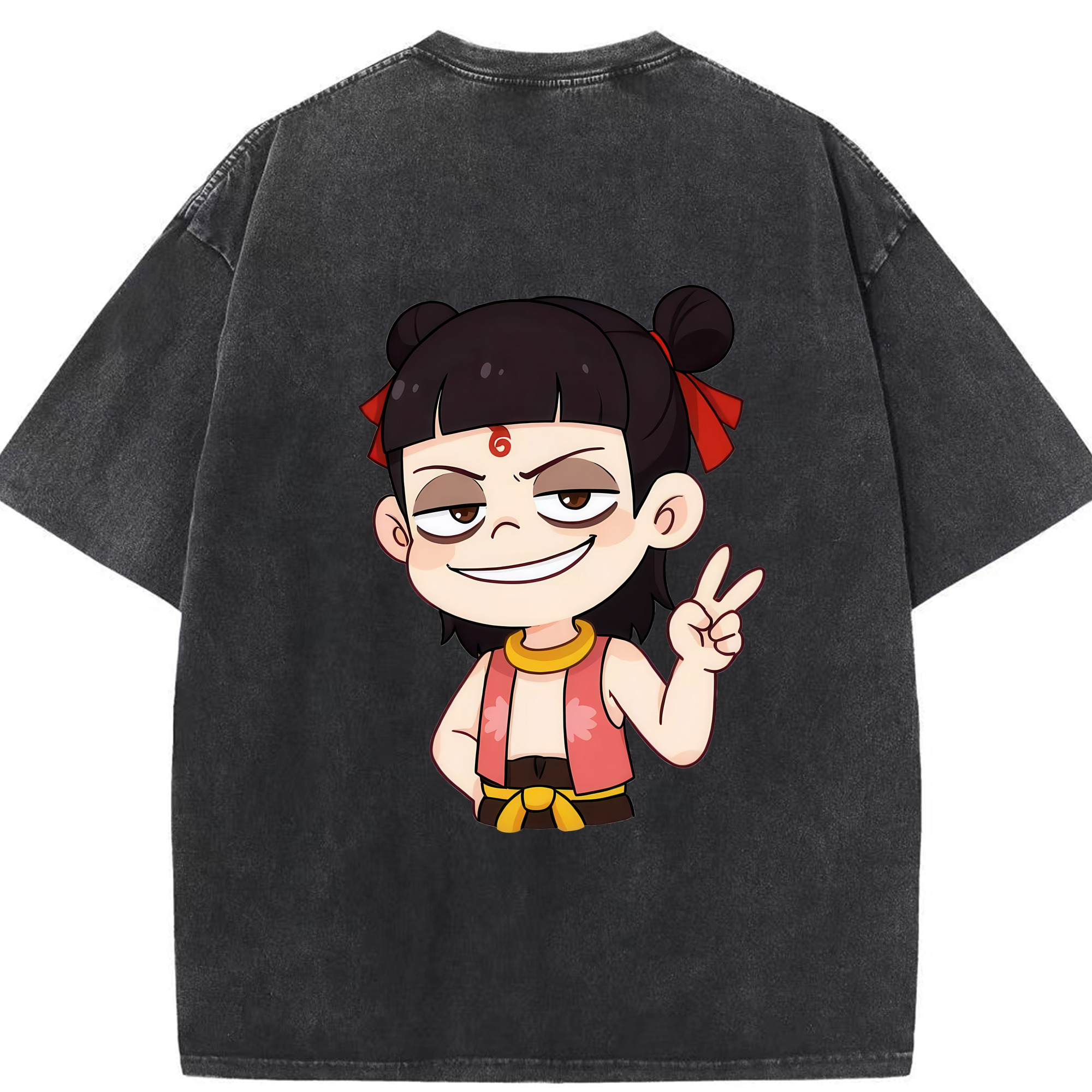 （画像用） Ne Zha 2 ナタ 魔童の大暴れ 綿100% ヴィンテージ風 半袖Tシャツ（背面プリント）