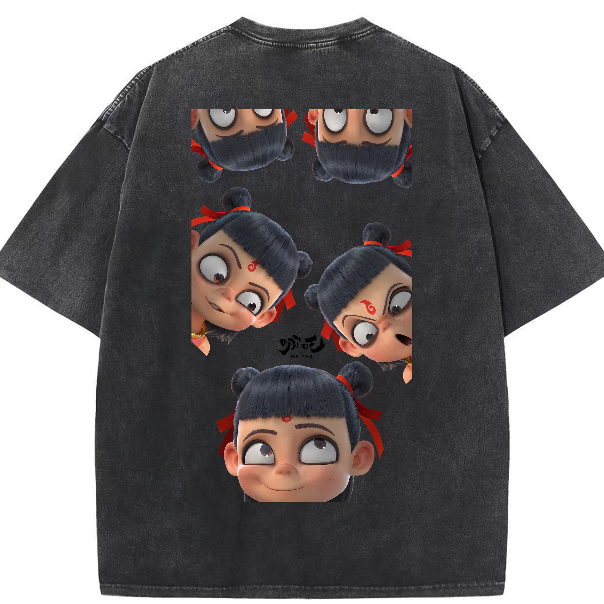 （画像用） Ne Zha 2 ナタ 魔童の大暴れ 綿100% ヴィンテージ風 半袖Tシャツ（背面プリント）