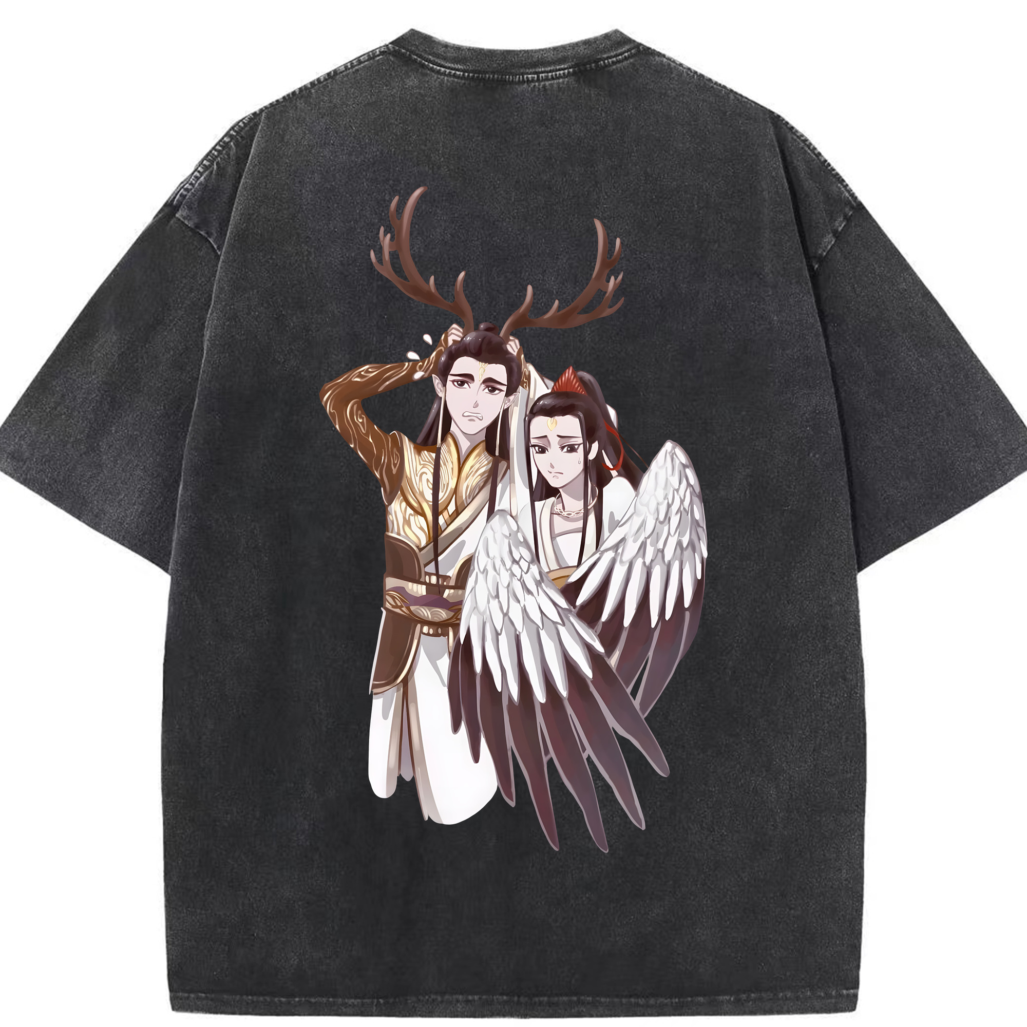 （画像用） Ne Zha 2 ナタ 魔童の大暴れ 綿100% ヴィンテージ風 半袖Tシャツ（背面プリント）