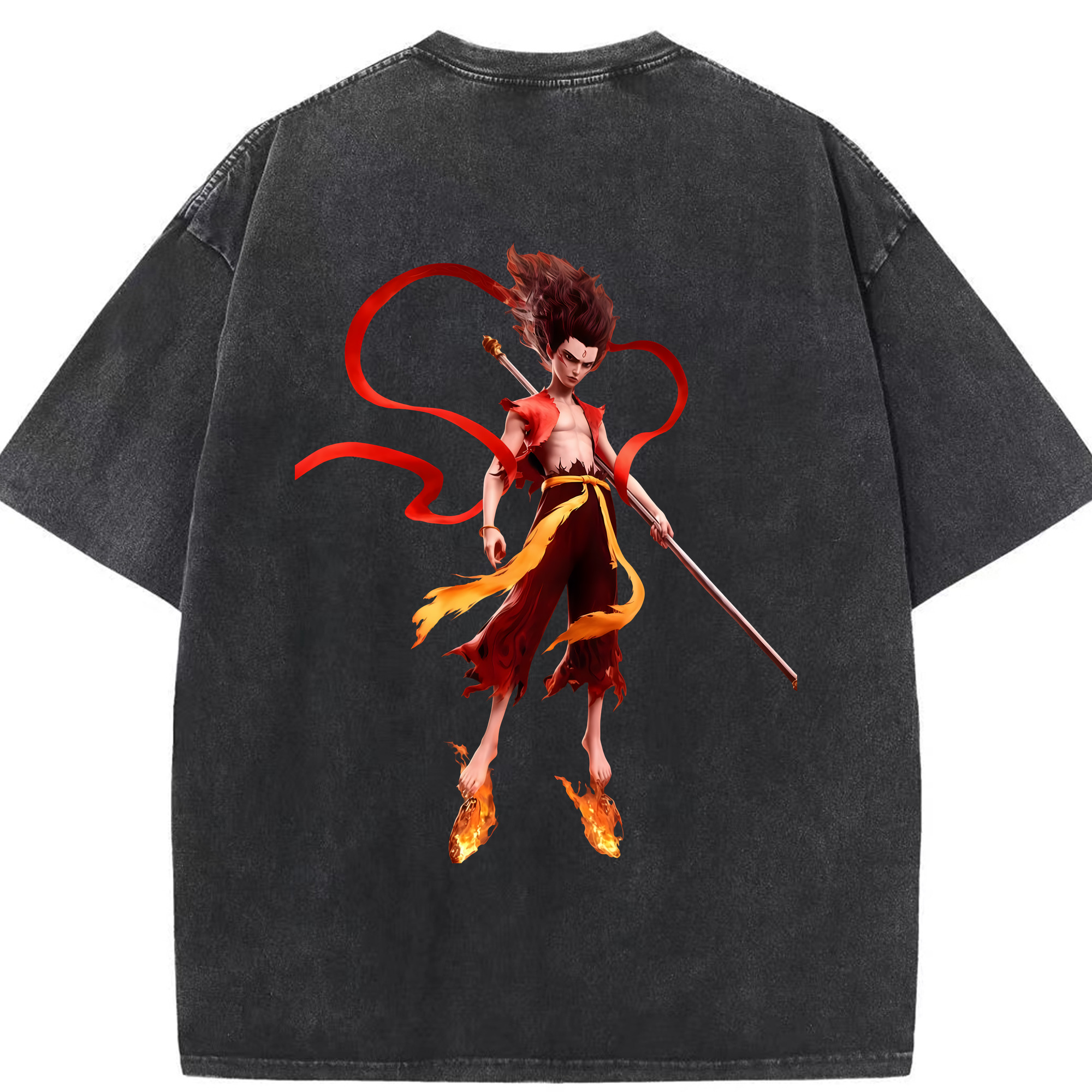 （画像用） Ne Zha 2 ナタ 魔童の大暴れ 綿100% ヴィンテージ風 半袖Tシャツ（背面プリント）