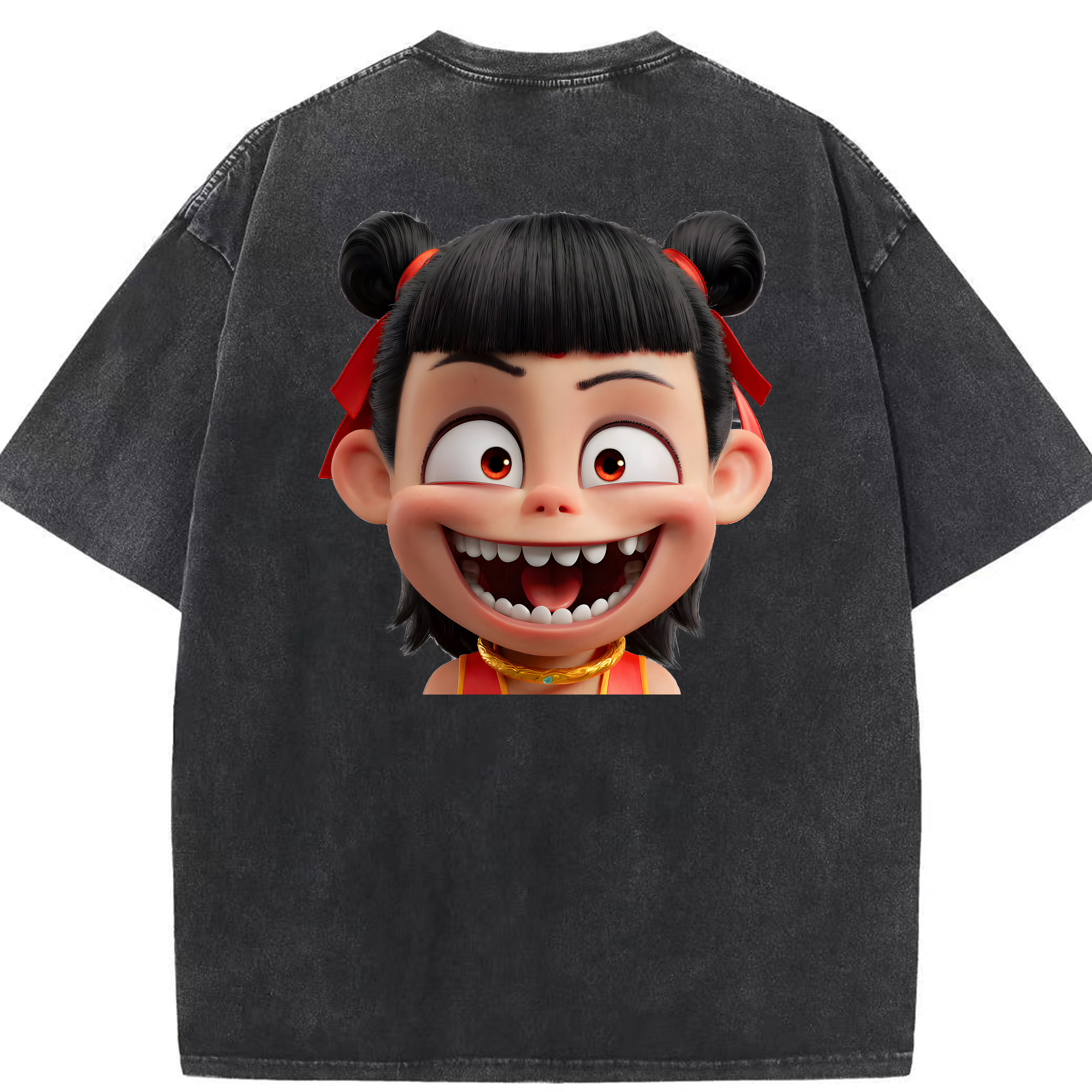 （画像用） Ne Zha 2 ナタ 魔童の大暴れ 綿100% ヴィンテージ風 半袖Tシャツ（背面プリント）