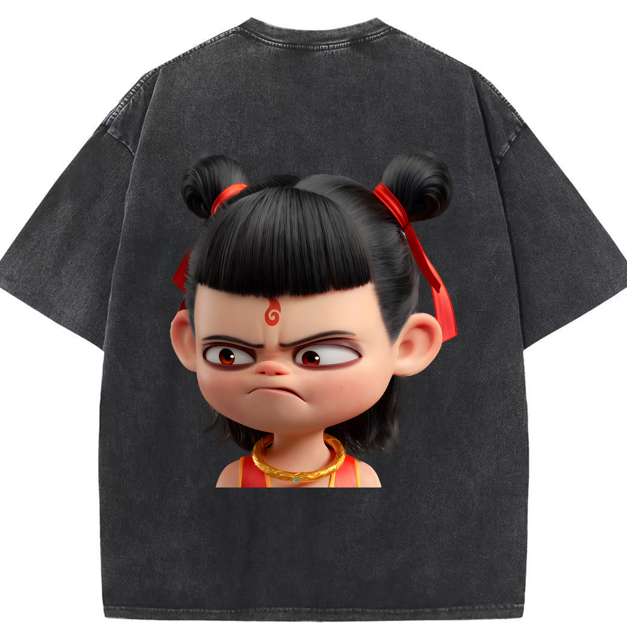 （画像用） Ne Zha 2 ナタ 魔童の大暴れ 綿100% ヴィンテージ風 半袖Tシャツ（背面プリント）
