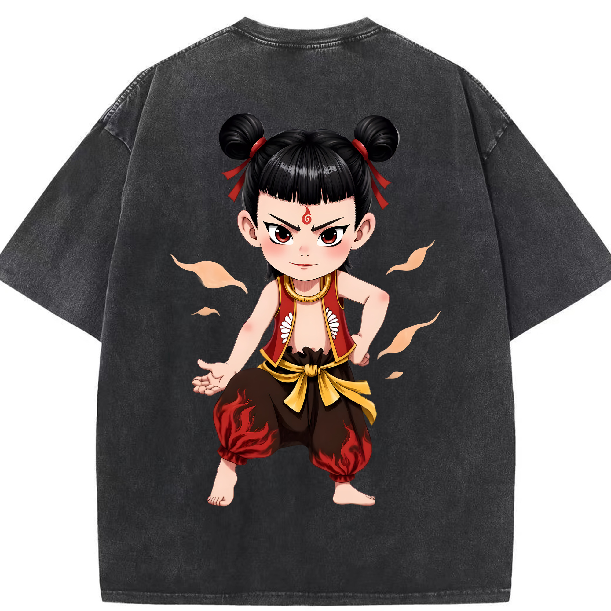 （画像用） Ne Zha 2 ナタ 魔童の大暴れ 綿100% ヴィンテージ風 半袖Tシャツ（背面プリント）