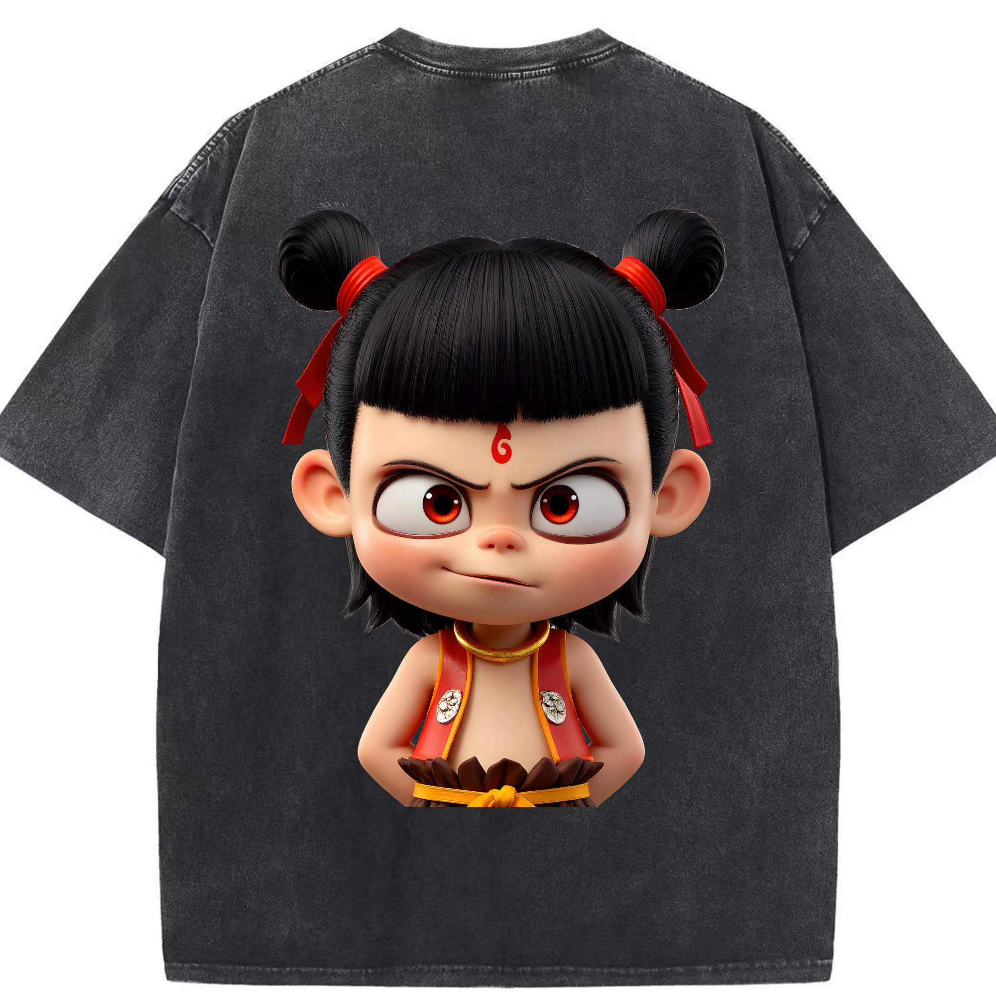 （画像用） Ne Zha 2 ナタ 魔童の大暴れ 綿100% ヴィンテージ風 半袖Tシャツ（背面プリント）
