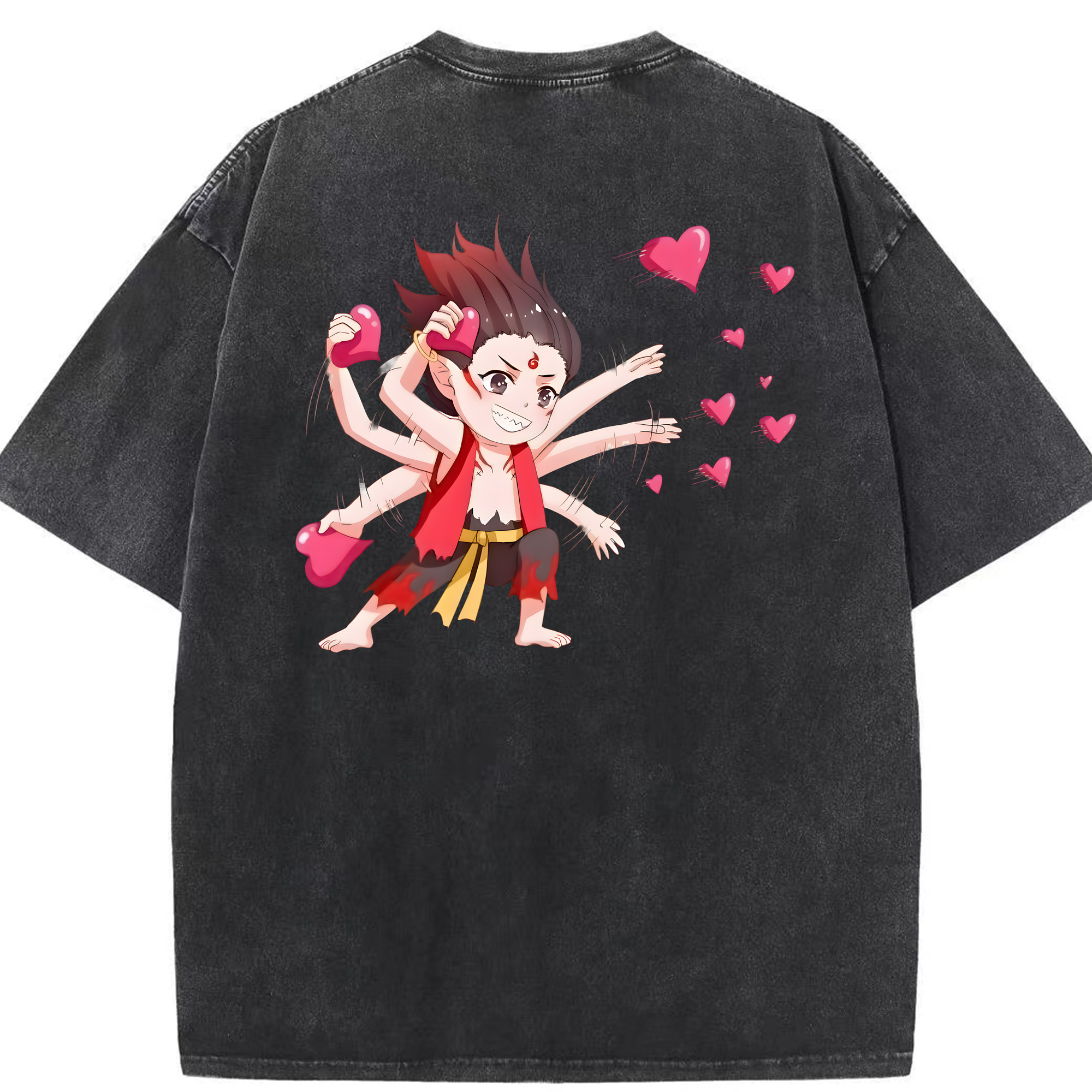 （画像用） Ne Zha 2 ナタ 魔童の大暴れ 綿100% ヴィンテージ風 半袖Tシャツ（背面プリント）