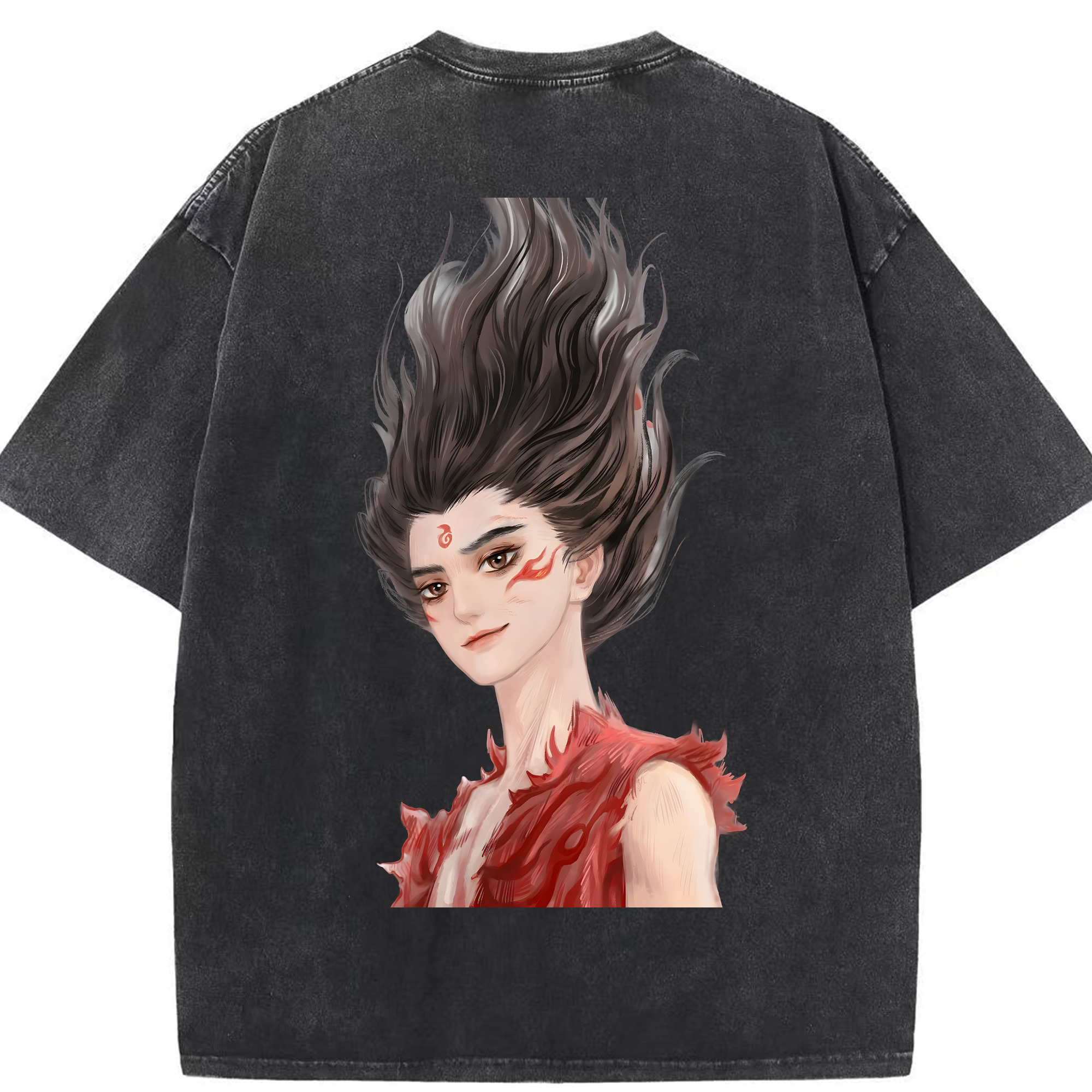 （画像用） Ne Zha 2 ナタ 魔童の大暴れ 綿100% ヴィンテージ風 半袖Tシャツ（背面プリント）