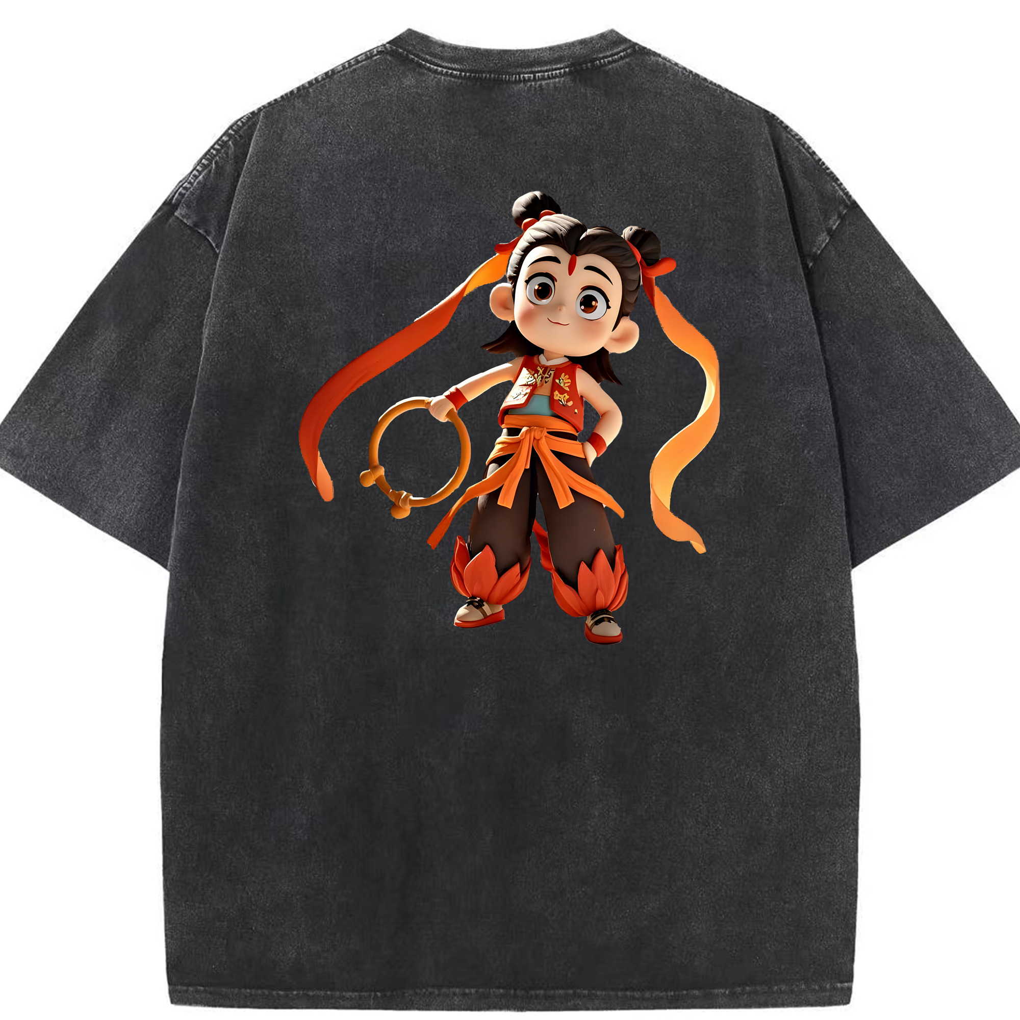 （画像用） Ne Zha 2 ナタ 魔童の大暴れ 綿100% ヴィンテージ風 半袖Tシャツ（背面プリント）