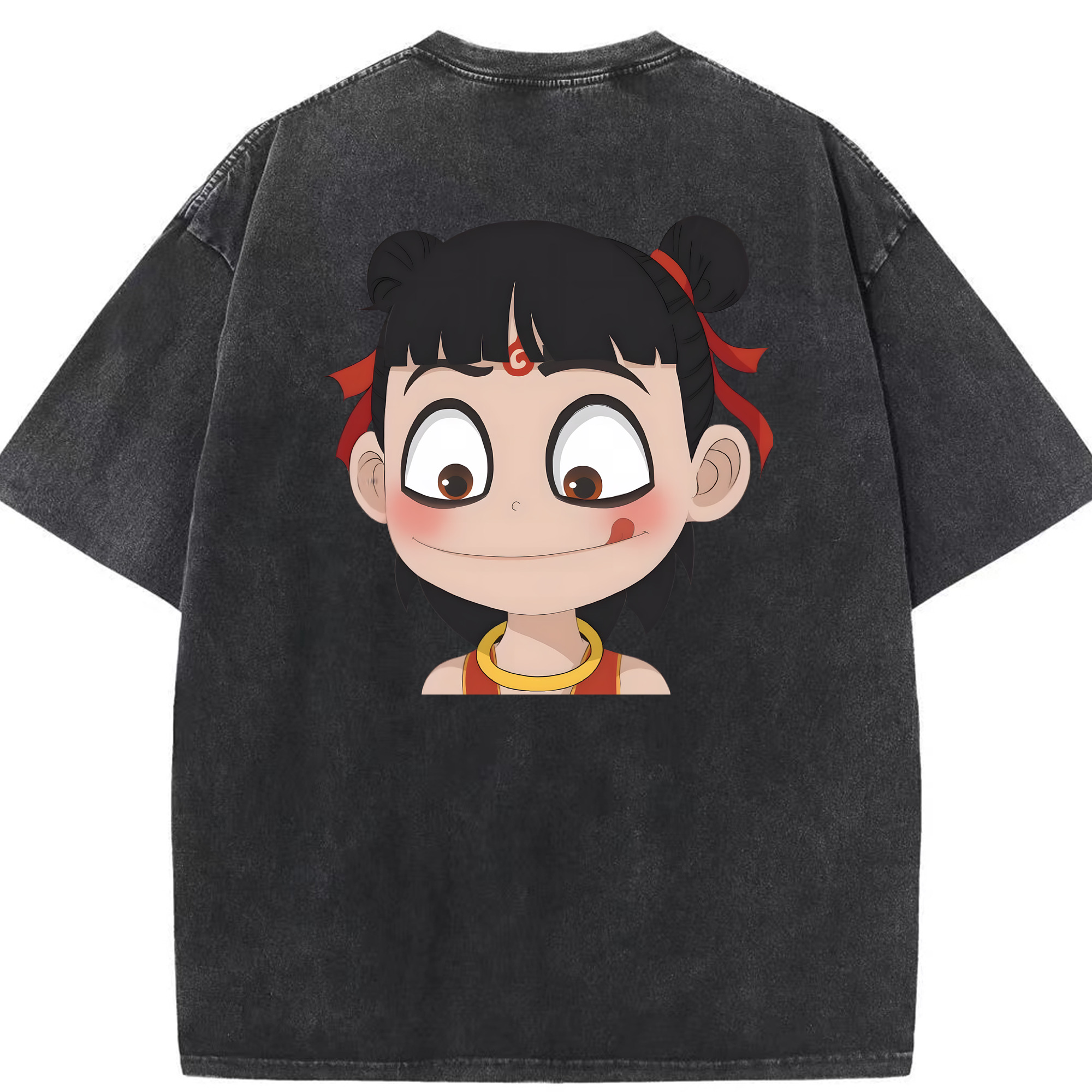 （画像用） Ne Zha 2 ナタ 魔童の大暴れ 綿100% ヴィンテージ風 半袖Tシャツ（背面プリント）