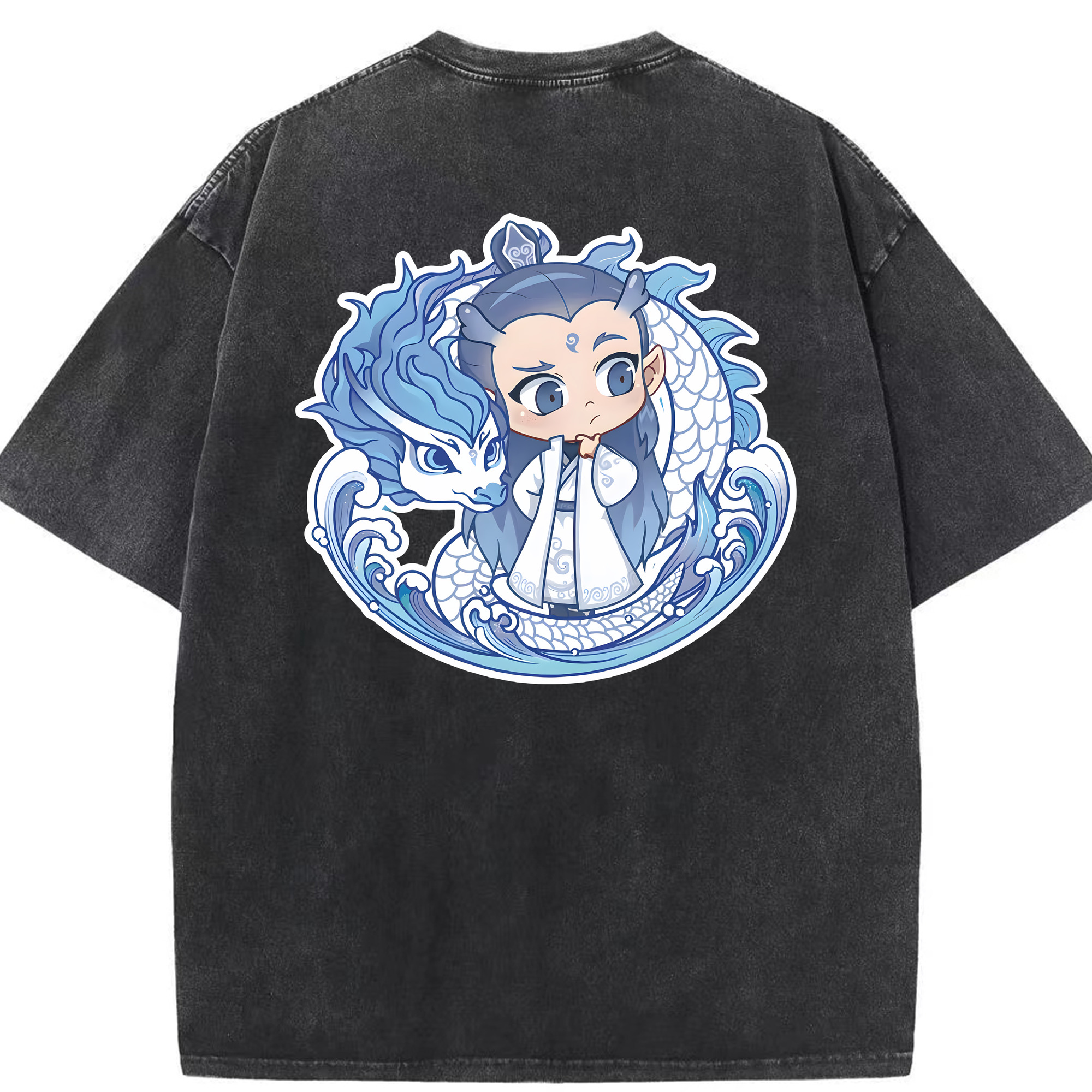 （画像用） Ne Zha 2 ナタ 魔童の大暴れ 綿100% ヴィンテージ風 半袖Tシャツ（背面プリント）