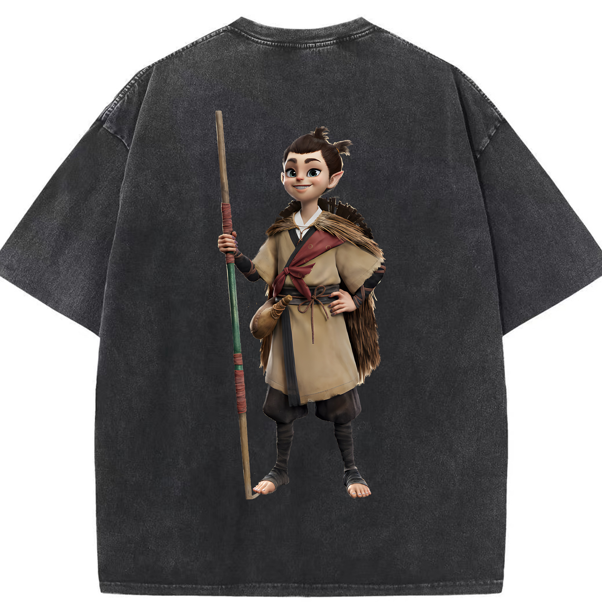 （画像用） Ne Zha 2 ナタ 魔童の大暴れ 綿100% ヴィンテージ風 半袖Tシャツ（背面プリント）