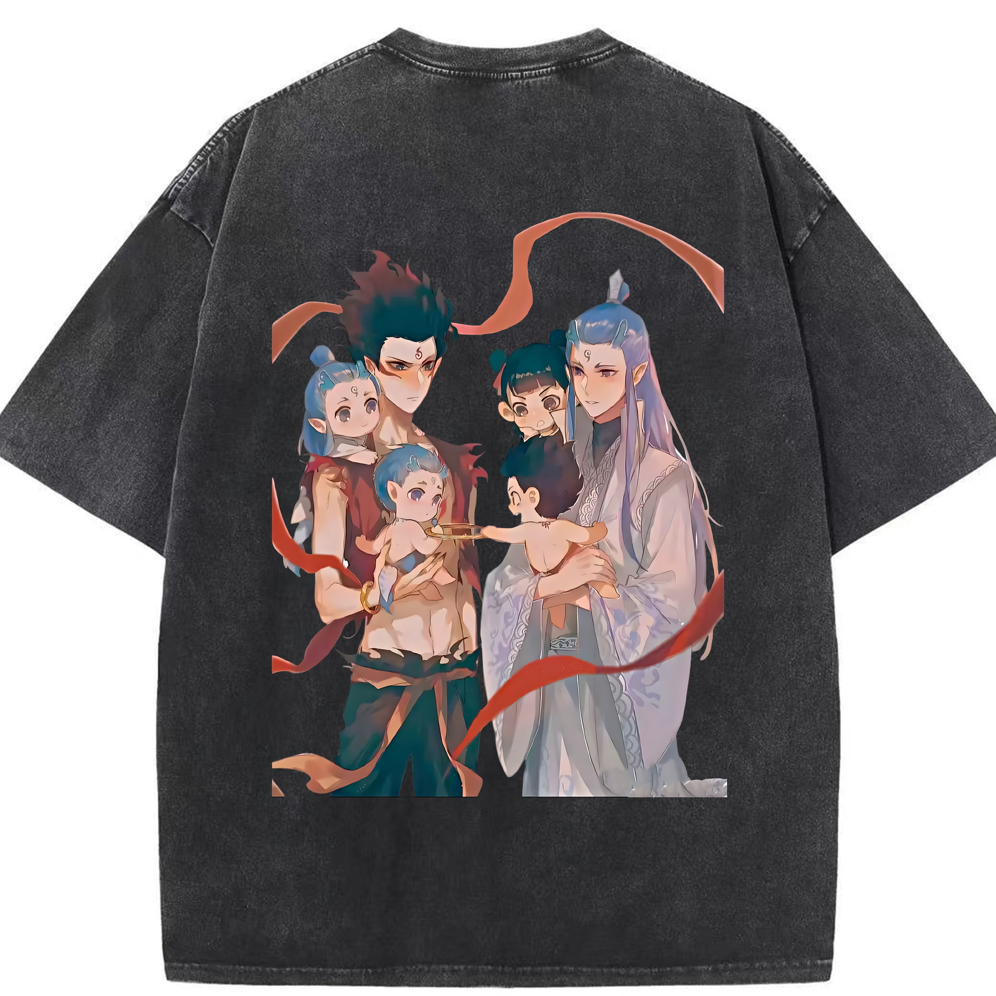 （画像用） Ne Zha 2 ナタ 魔童の大暴れ 綿100% ヴィンテージ風 半袖Tシャツ（背面プリント）