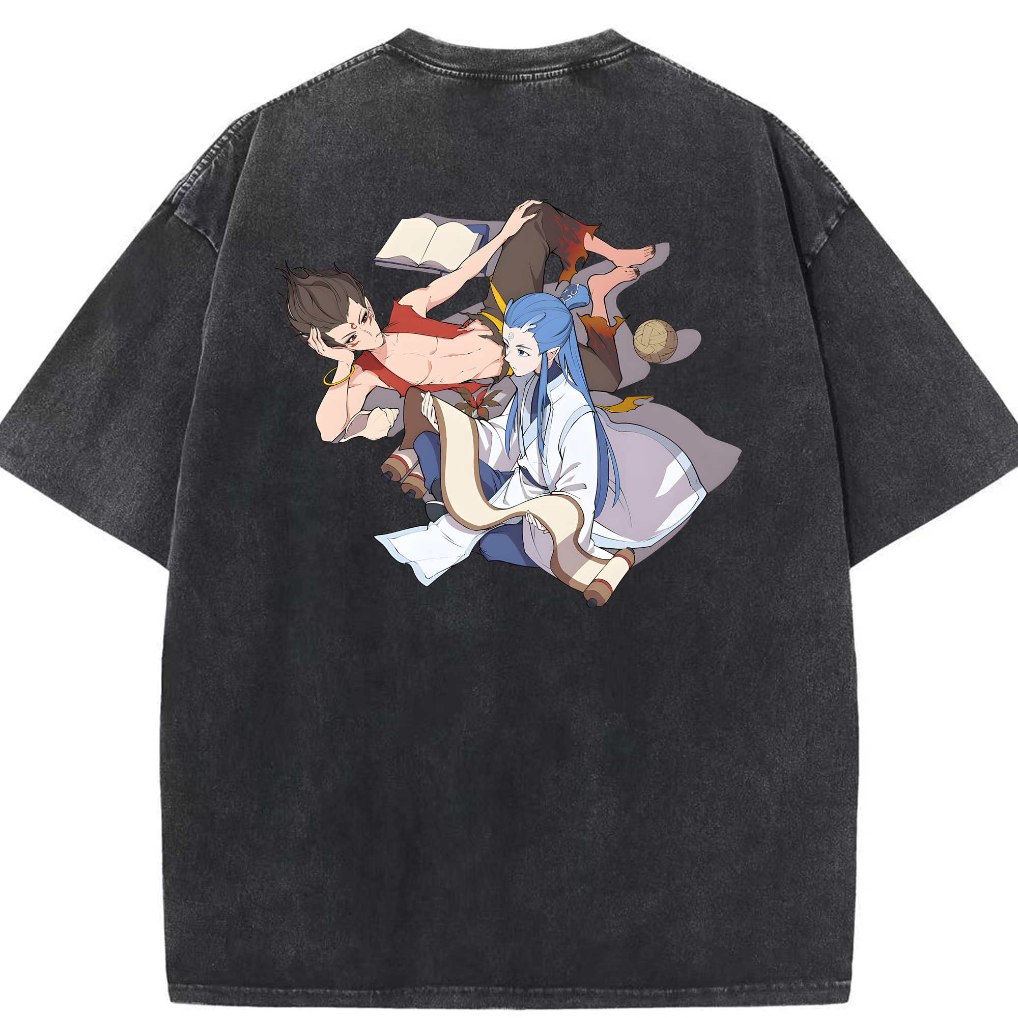 （画像用） Ne Zha 2 ナタ 魔童の大暴れ 綿100% ヴィンテージ風 半袖Tシャツ（背面プリント）