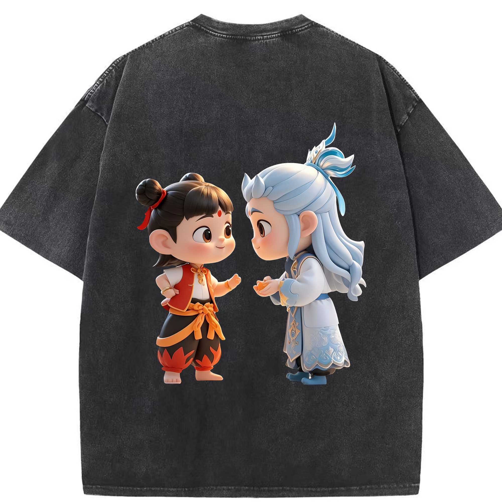 （画像用） Ne Zha 2 ナタ 魔童の大暴れ 綿100% ヴィンテージ風 半袖Tシャツ（背面プリント）