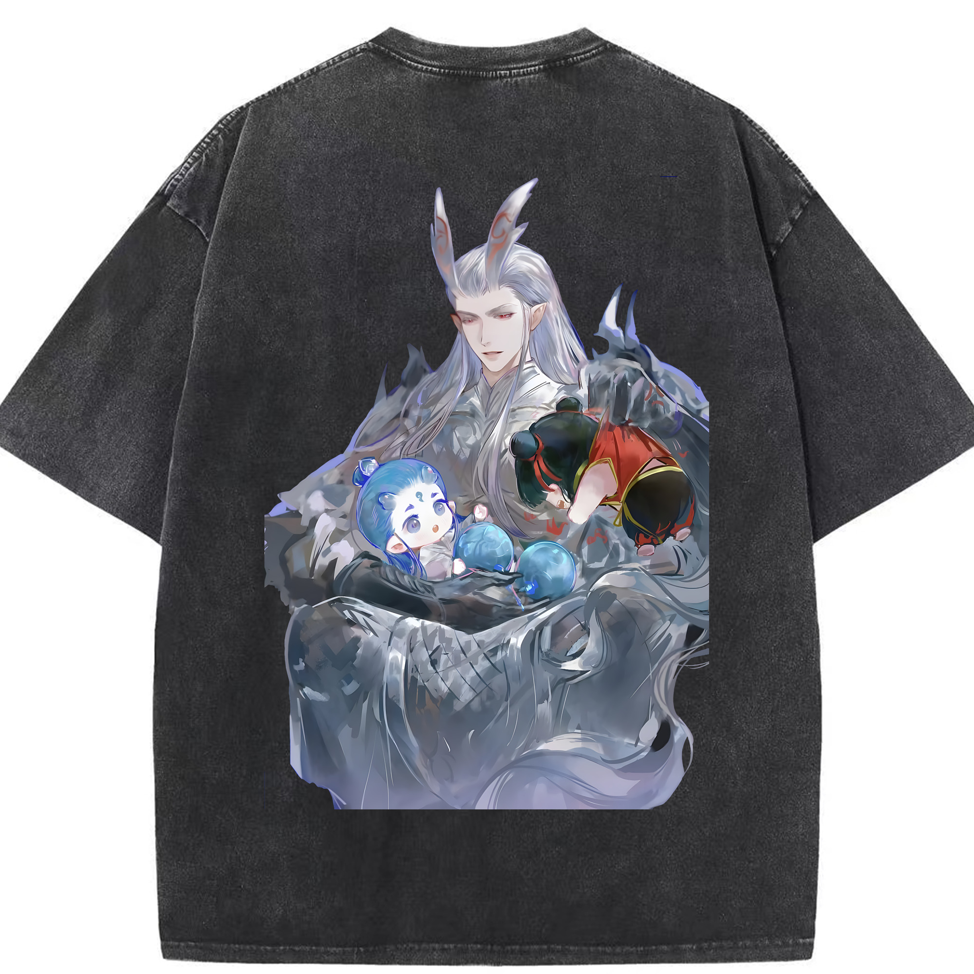 （画像用） Ne Zha 2 ナタ 魔童の大暴れ 綿100% ヴィンテージ風 半袖Tシャツ（背面プリント）