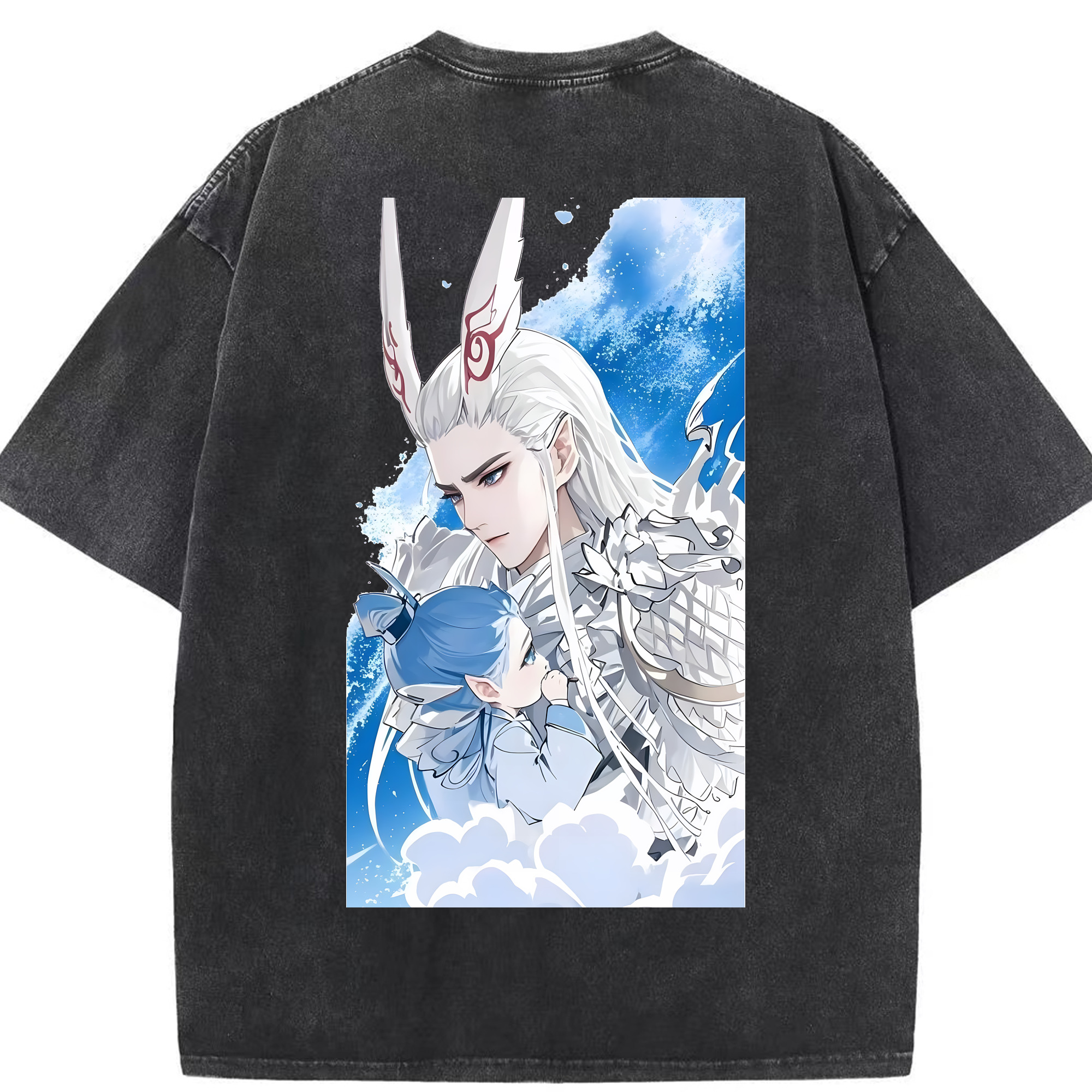（画像用） Ne Zha 2 ナタ 魔童の大暴れ 綿100% ヴィンテージ風 半袖Tシャツ（背面プリント）