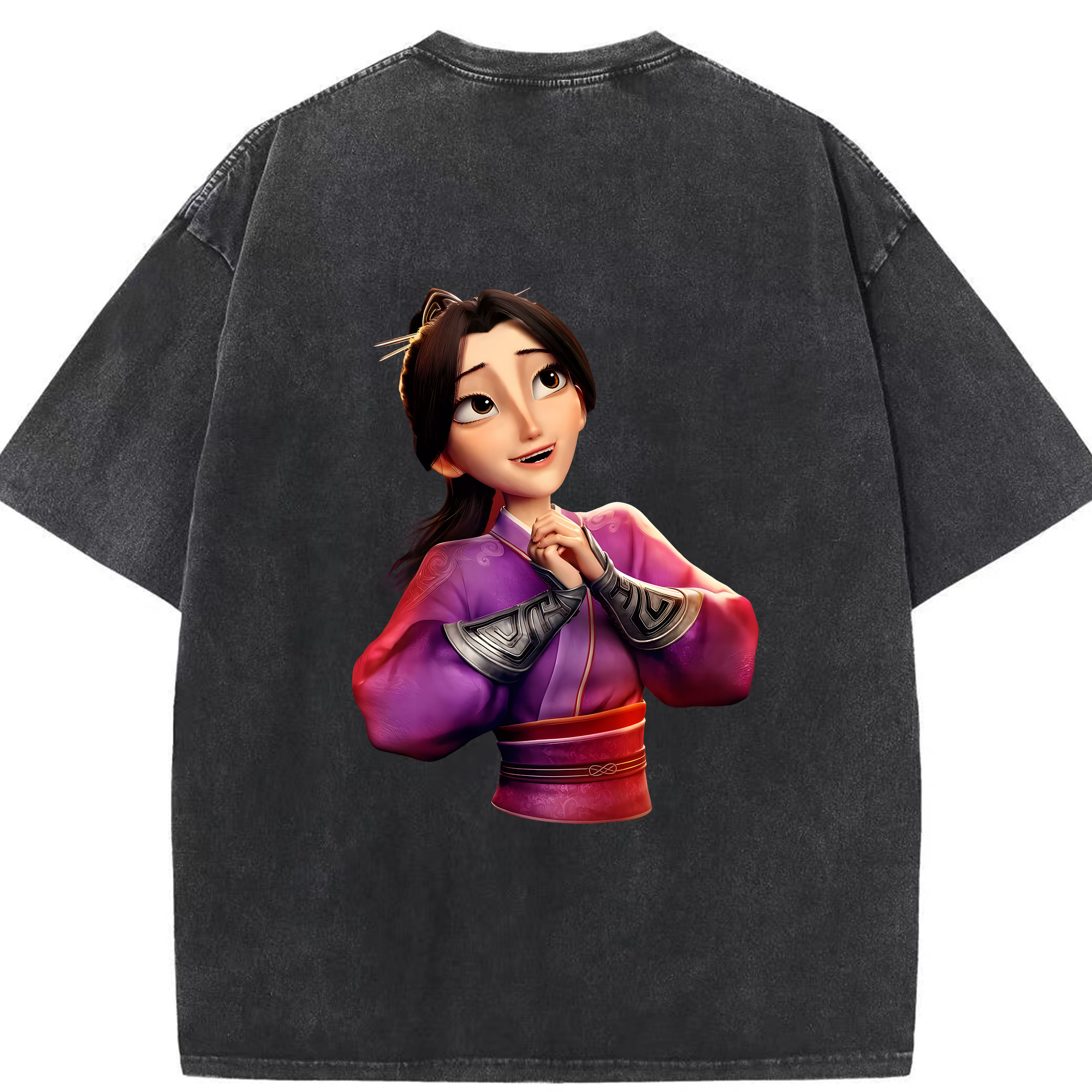 （画像用） Ne Zha 2 ナタ 魔童の大暴れ 綿100% ヴィンテージ風 半袖Tシャツ（背面プリント）