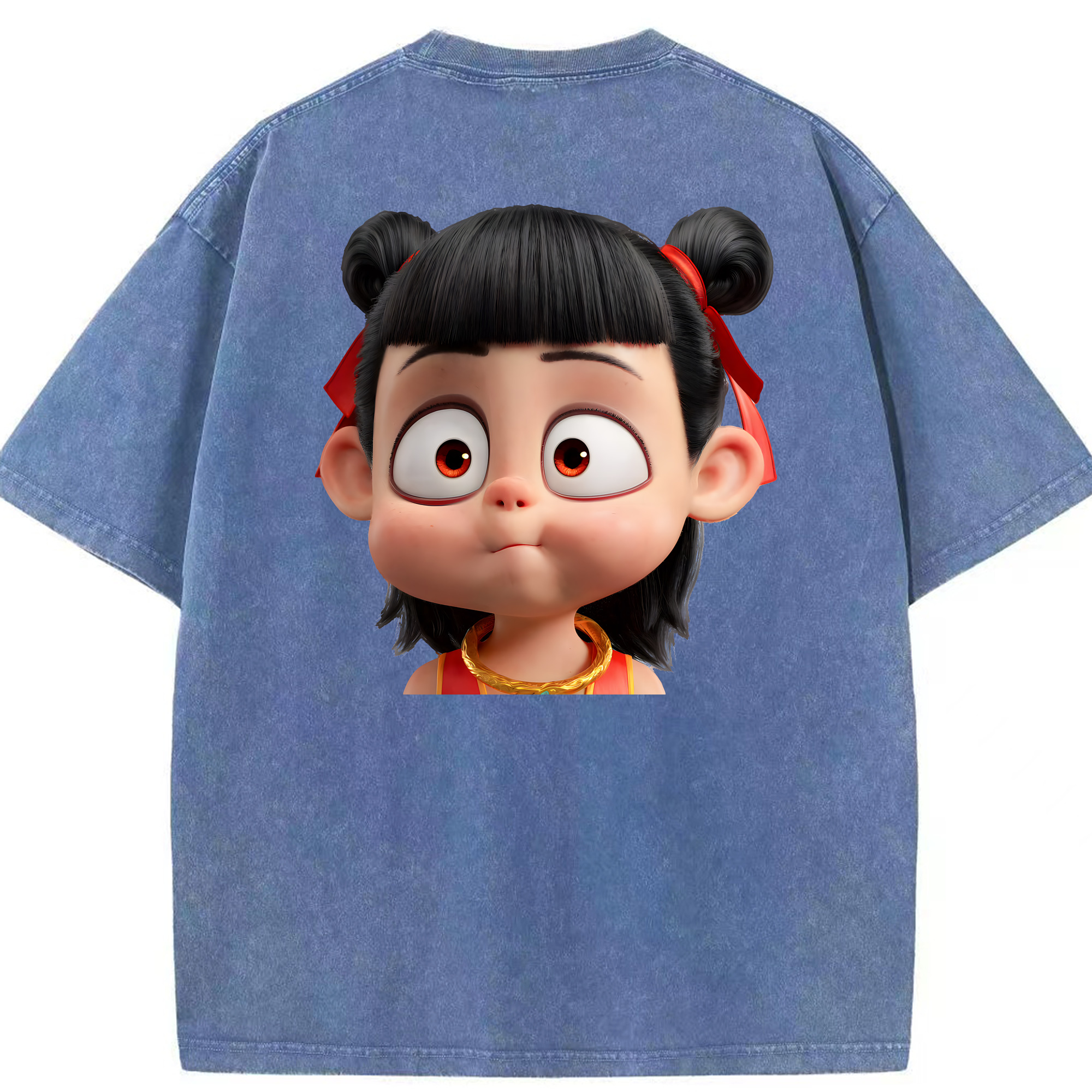 （画像用） Ne Zha 2 ナタ 魔童の大暴れ 綿100% ヴィンテージ風 半袖Tシャツ（背面プリント）