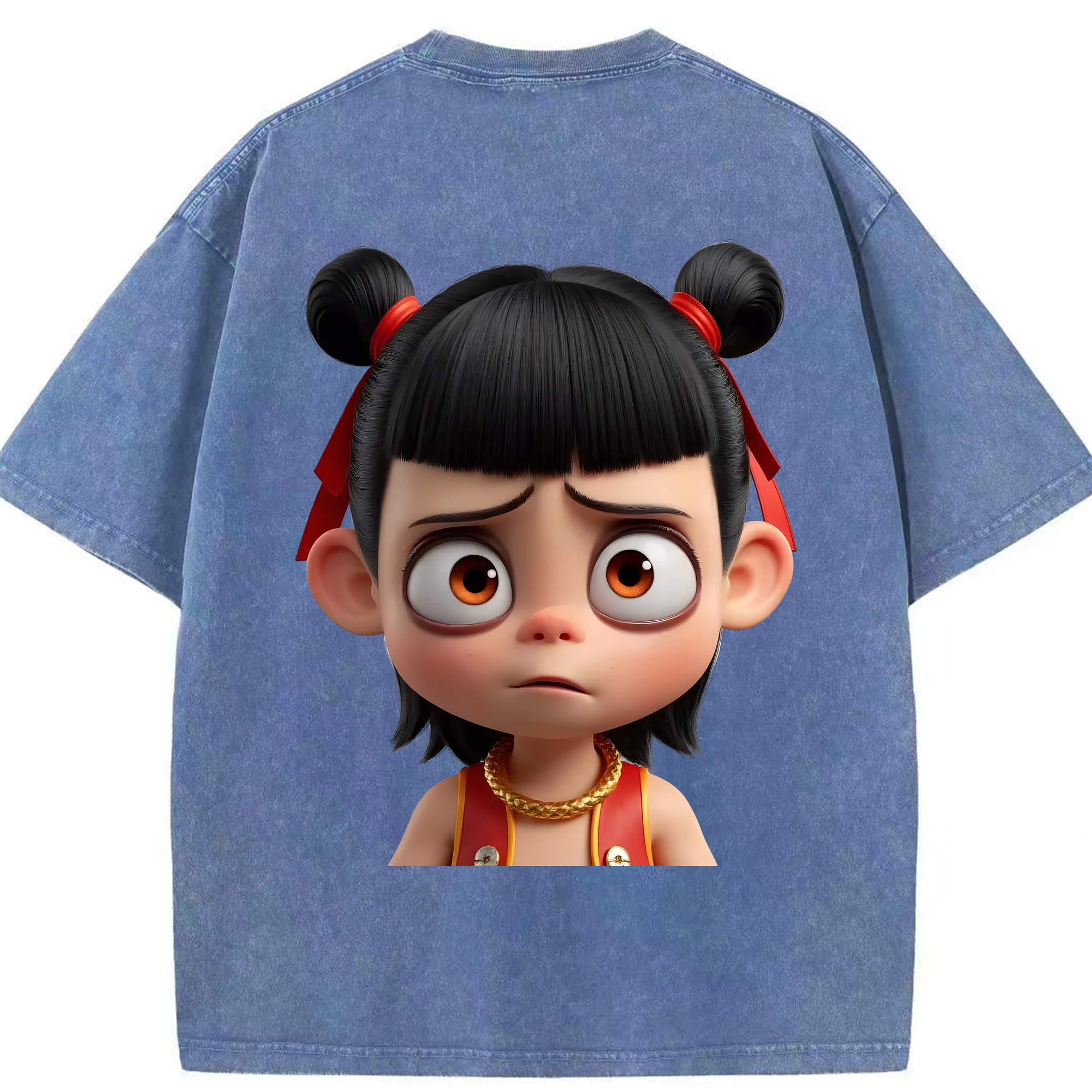 （画像用） Ne Zha 2 ナタ 魔童の大暴れ 綿100% ヴィンテージ風 半袖Tシャツ（背面プリント）