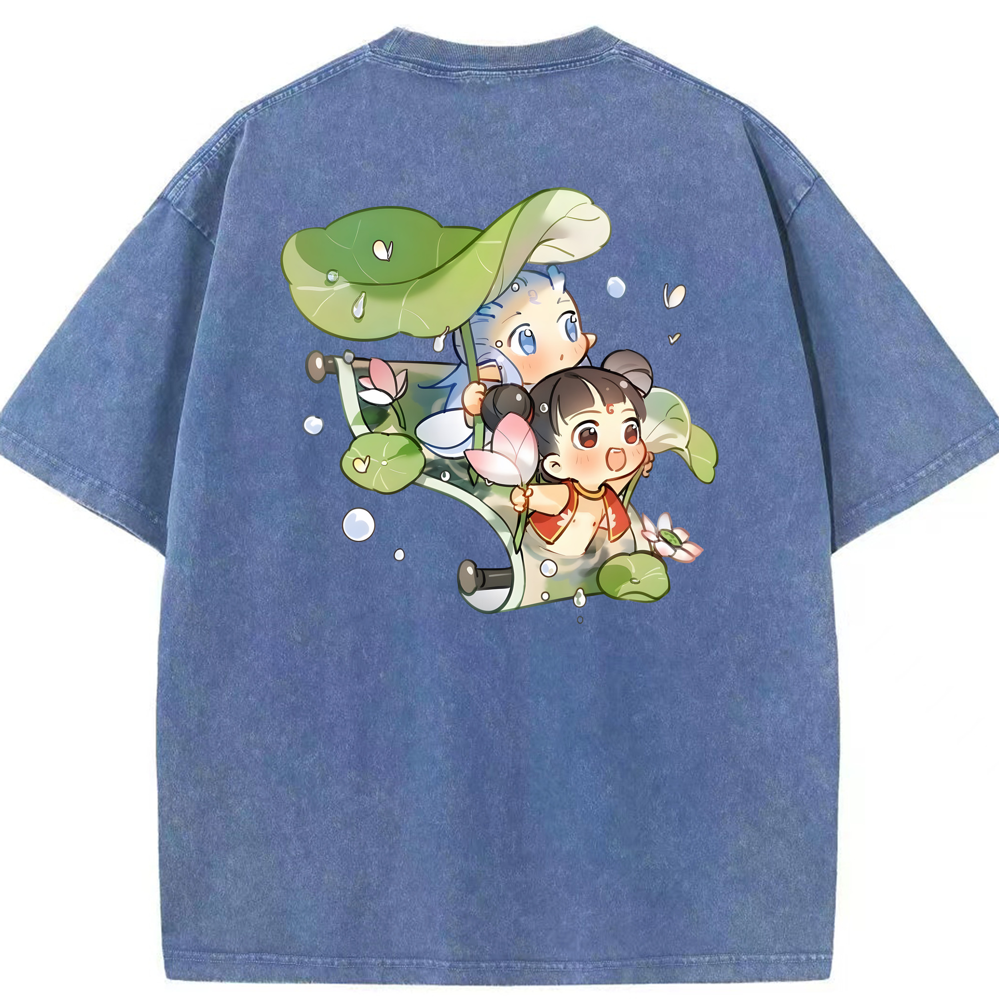 （画像用） Ne Zha 2 ナタ 魔童の大暴れ 綿100% ヴィンテージ風 半袖Tシャツ（背面プリント）