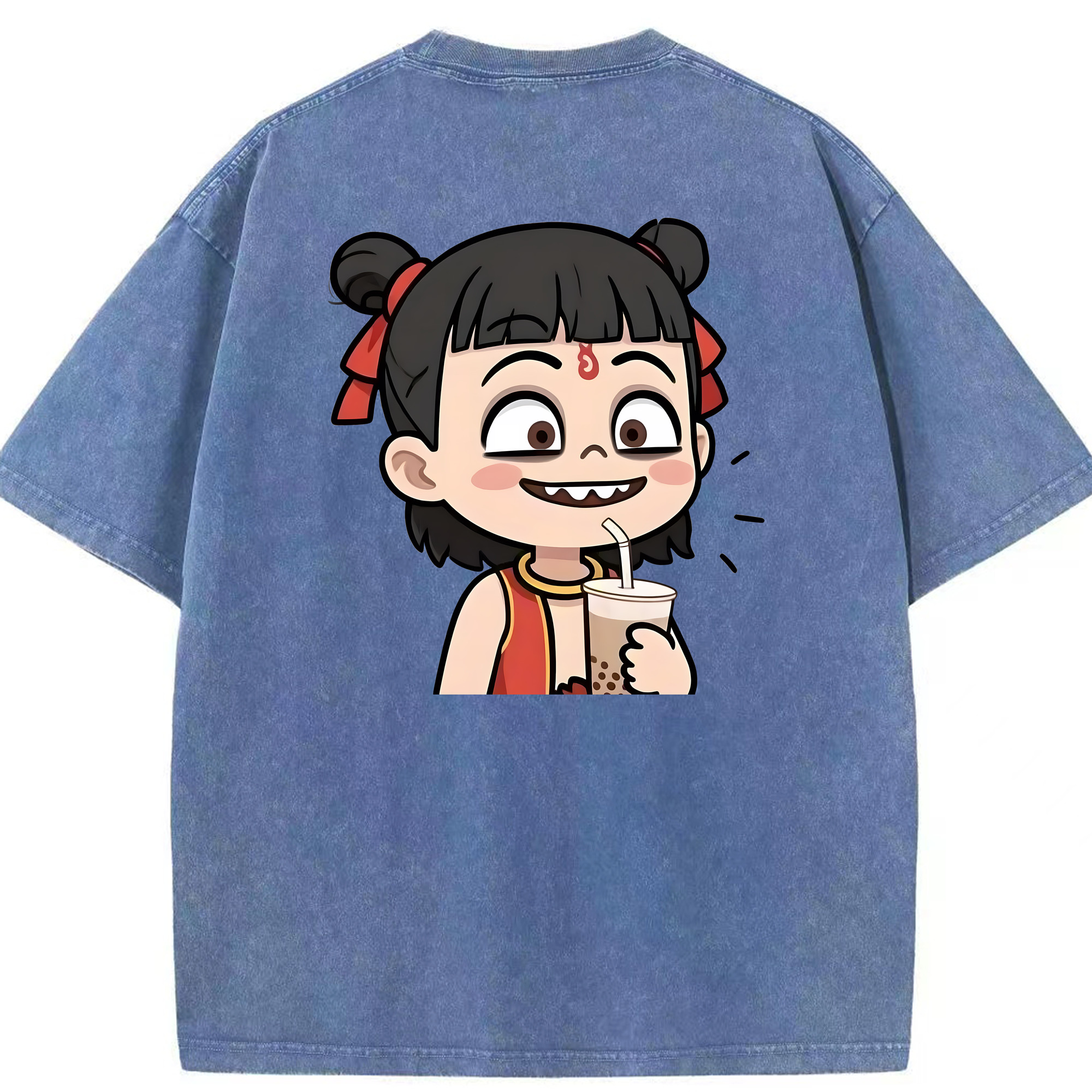（画像用） Ne Zha 2 ナタ 魔童の大暴れ 綿100% ヴィンテージ風 半袖Tシャツ（背面プリント）