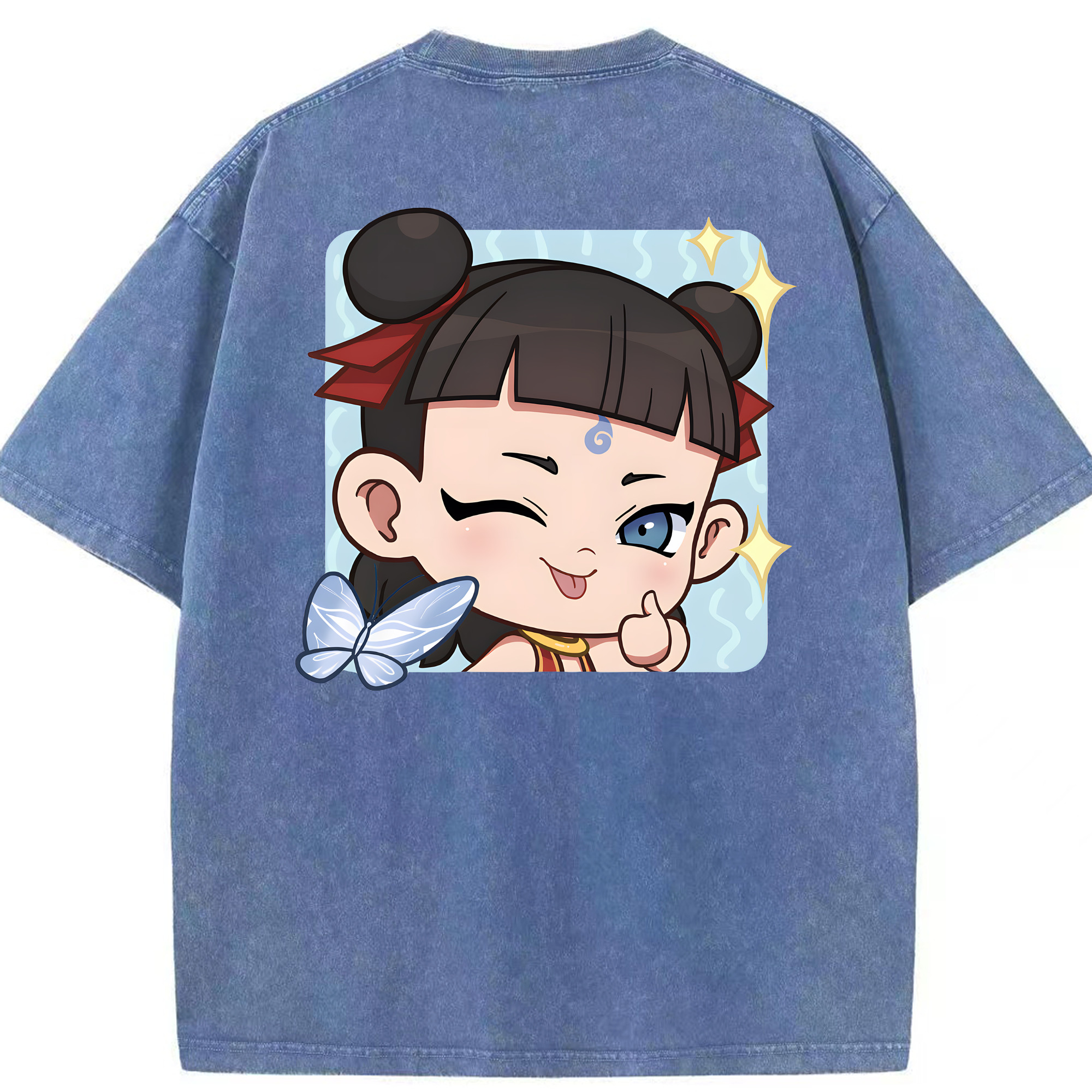 （画像用） Ne Zha 2 ナタ 魔童の大暴れ 綿100% ヴィンテージ風 半袖Tシャツ（背面プリント）