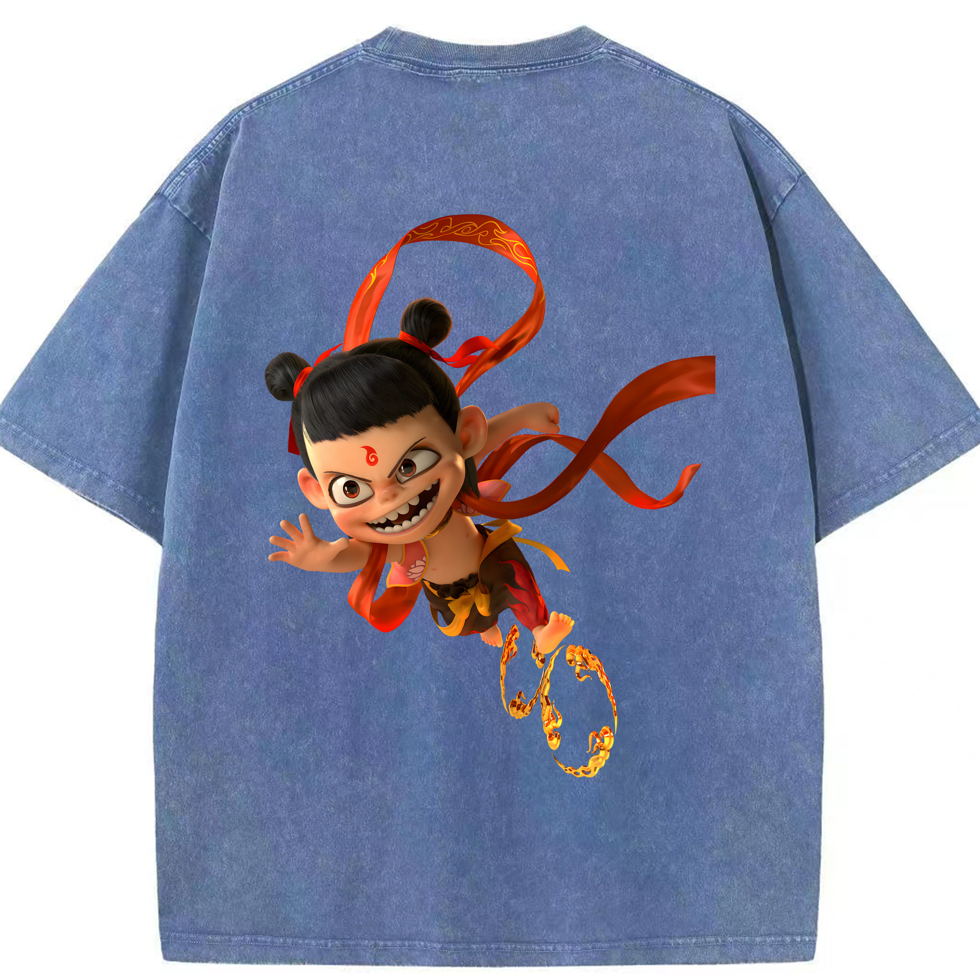 （画像用） Ne Zha 2 ナタ 魔童の大暴れ 綿100% ヴィンテージ風 半袖Tシャツ（背面プリント）