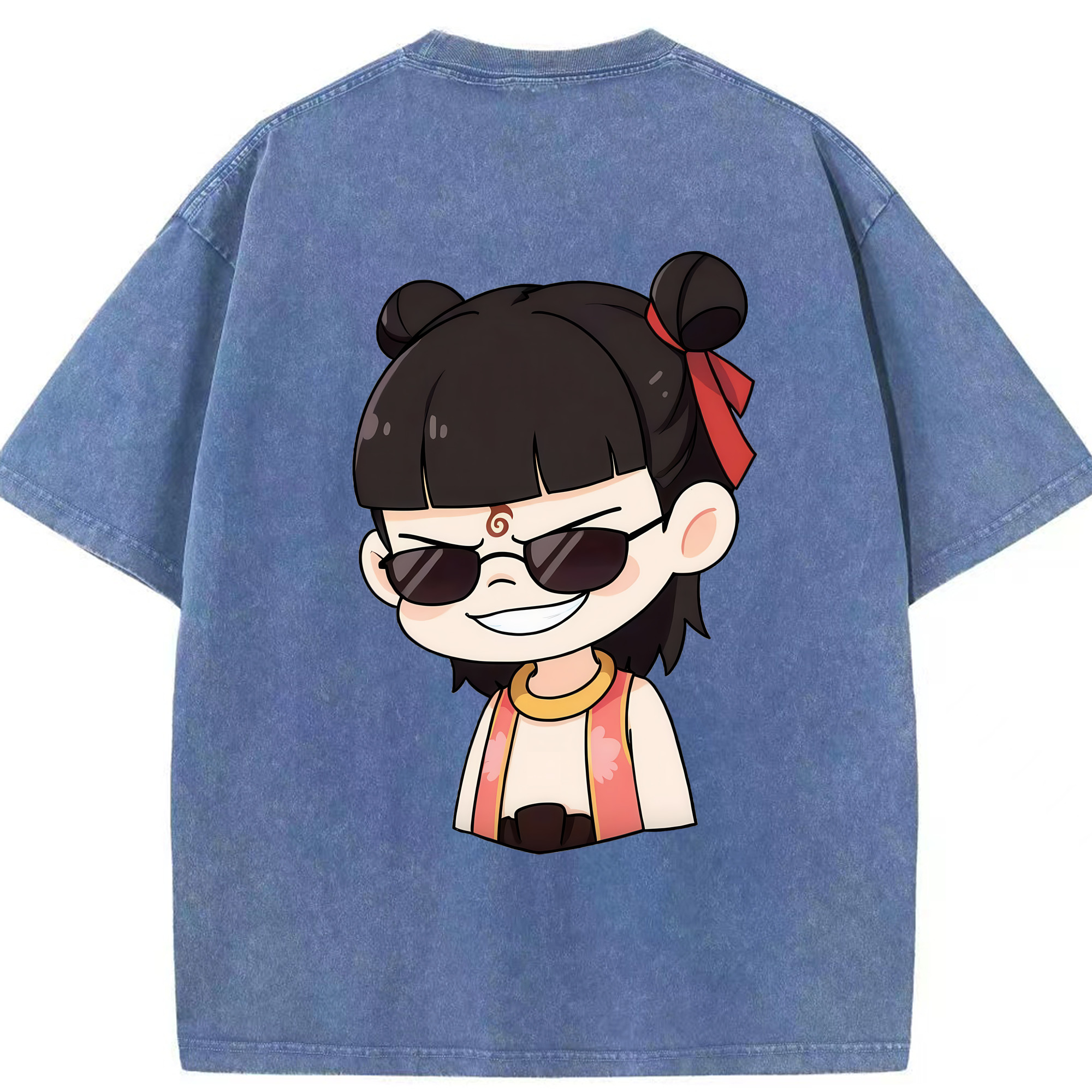 （画像用） Ne Zha 2 ナタ 魔童の大暴れ 綿100% ヴィンテージ風 半袖Tシャツ（背面プリント）