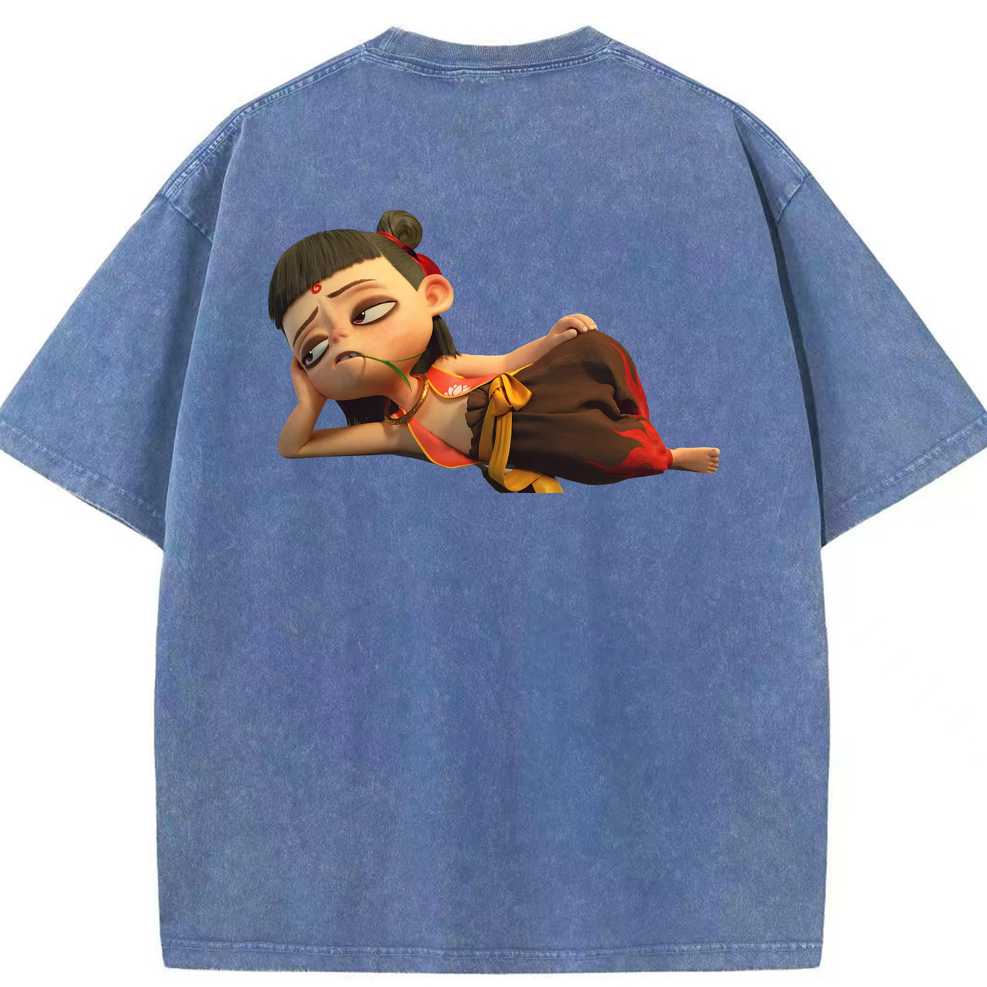 （画像用） Ne Zha 2 ナタ 魔童の大暴れ 綿100% ヴィンテージ風 半袖Tシャツ（背面プリント）