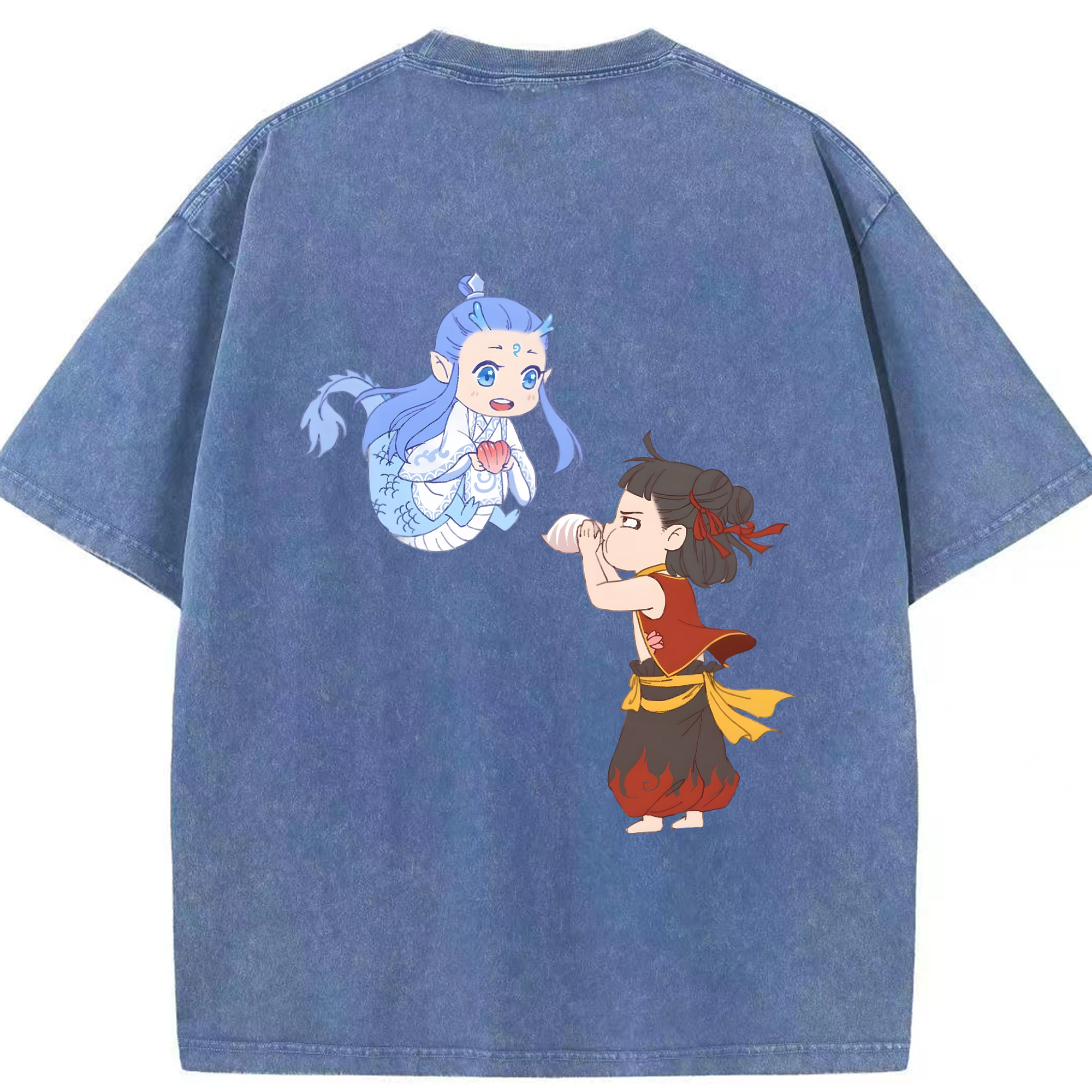 （画像用） Ne Zha 2 ナタ 魔童の大暴れ 綿100% ヴィンテージ風 半袖Tシャツ（背面プリント）