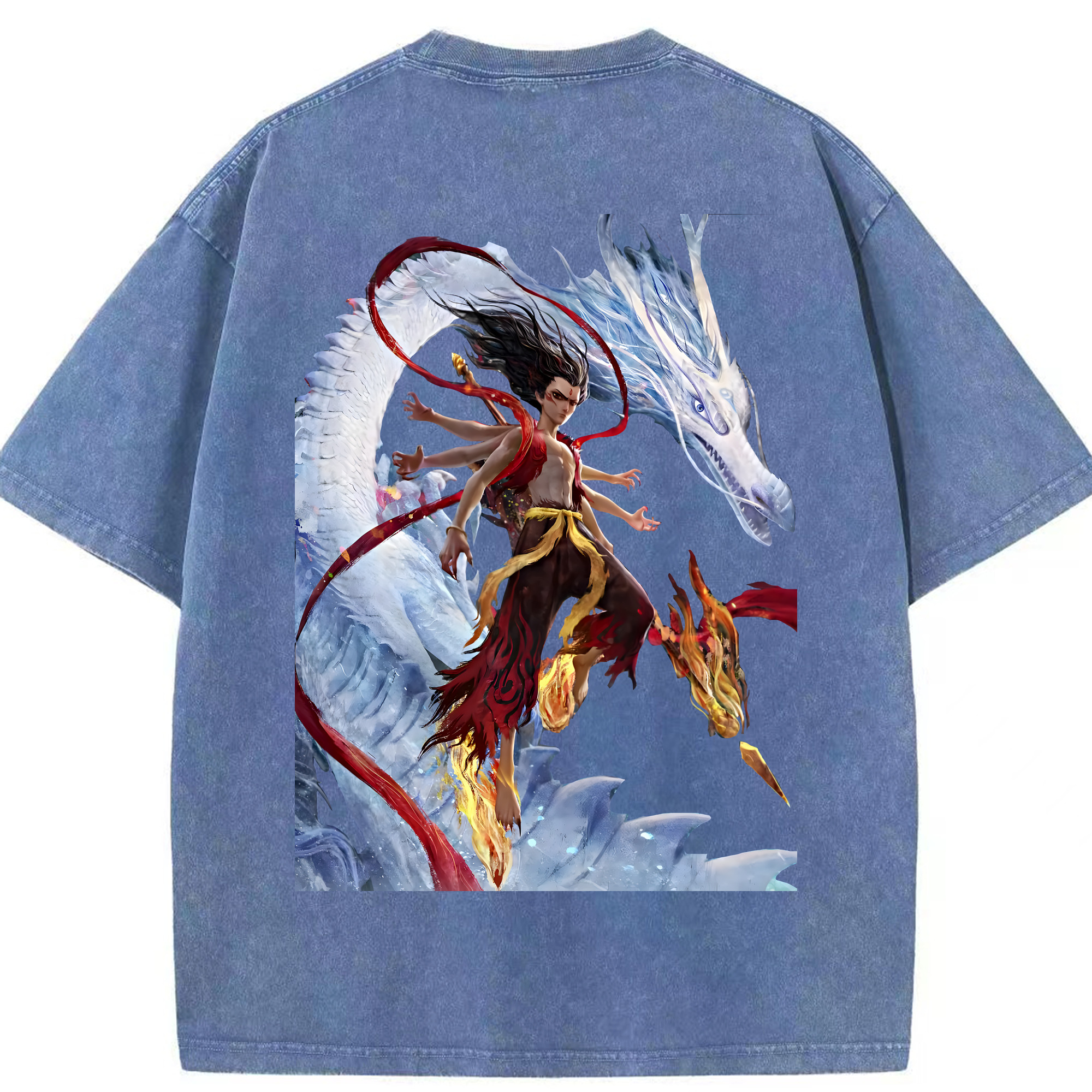 （画像用） Ne Zha 2 ナタ 魔童の大暴れ 綿100% ヴィンテージ風 半袖Tシャツ（背面プリント）