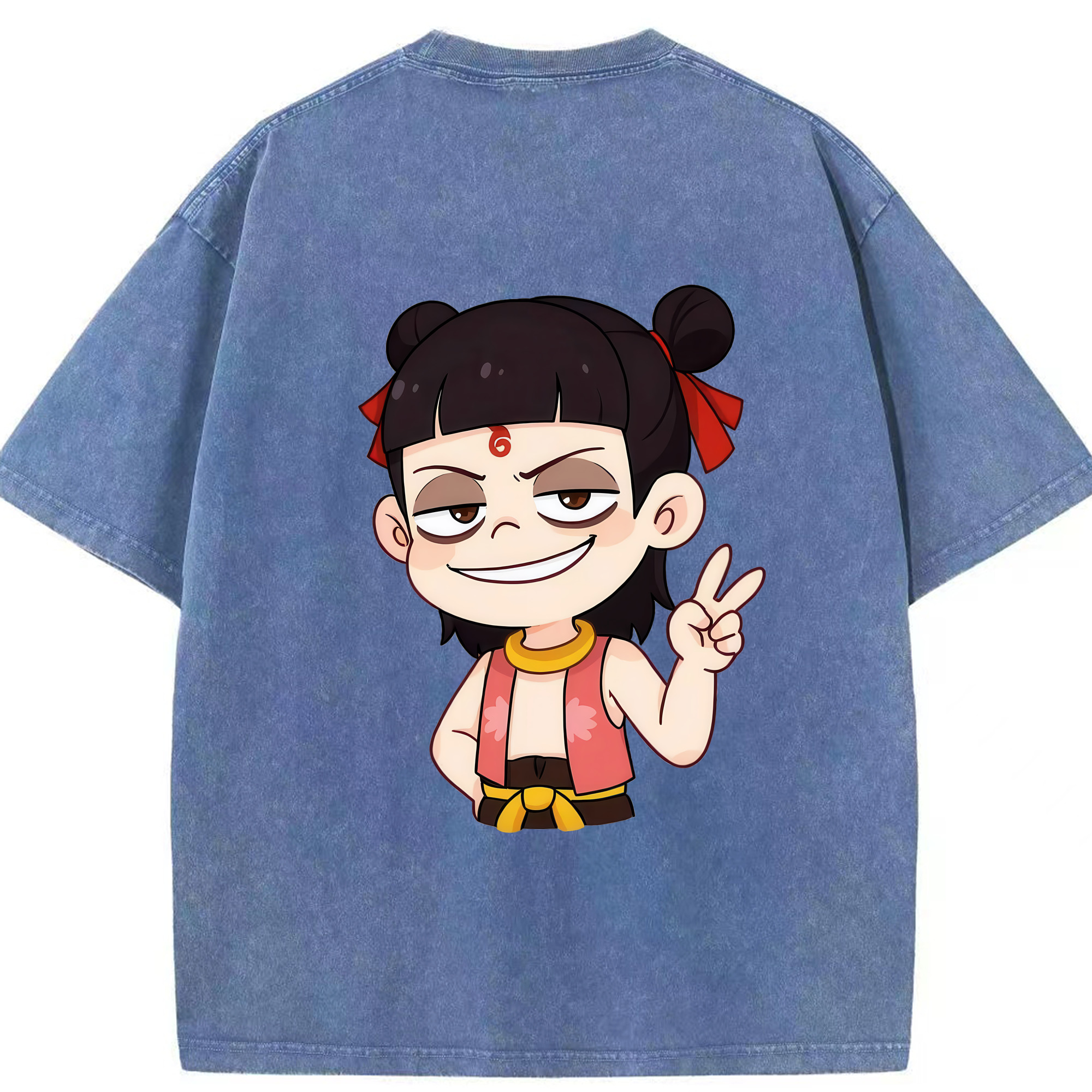 （画像用） Ne Zha 2 ナタ 魔童の大暴れ 綿100% ヴィンテージ風 半袖Tシャツ（背面プリント）