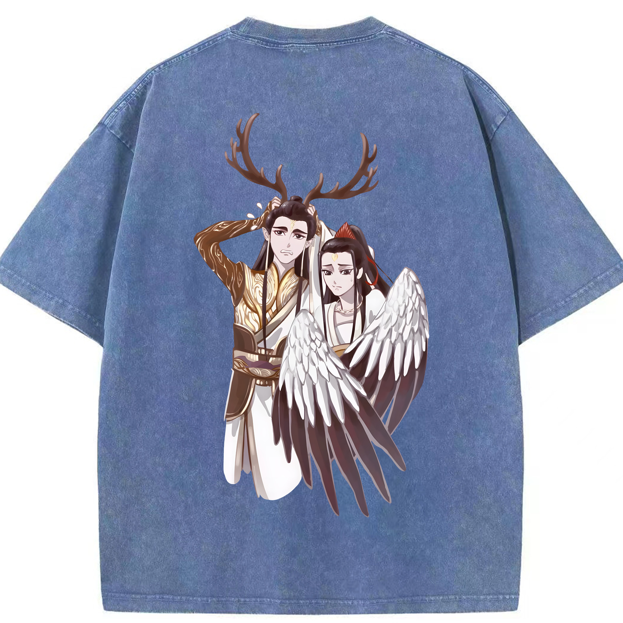（画像用） Ne Zha 2 ナタ 魔童の大暴れ 綿100% ヴィンテージ風 半袖Tシャツ（背面プリント）