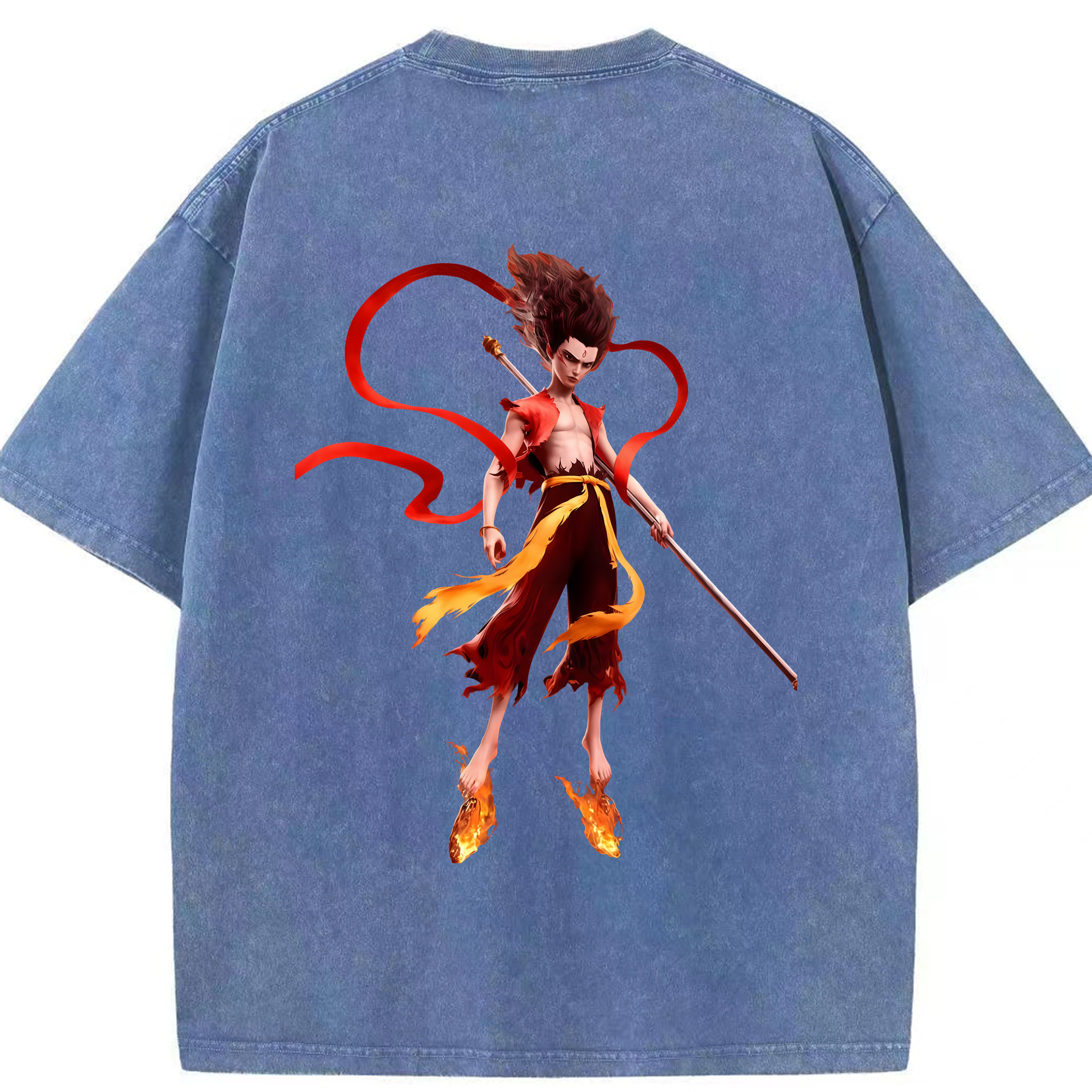 （画像用） Ne Zha 2 ナタ 魔童の大暴れ 綿100% ヴィンテージ風 半袖Tシャツ（背面プリント）