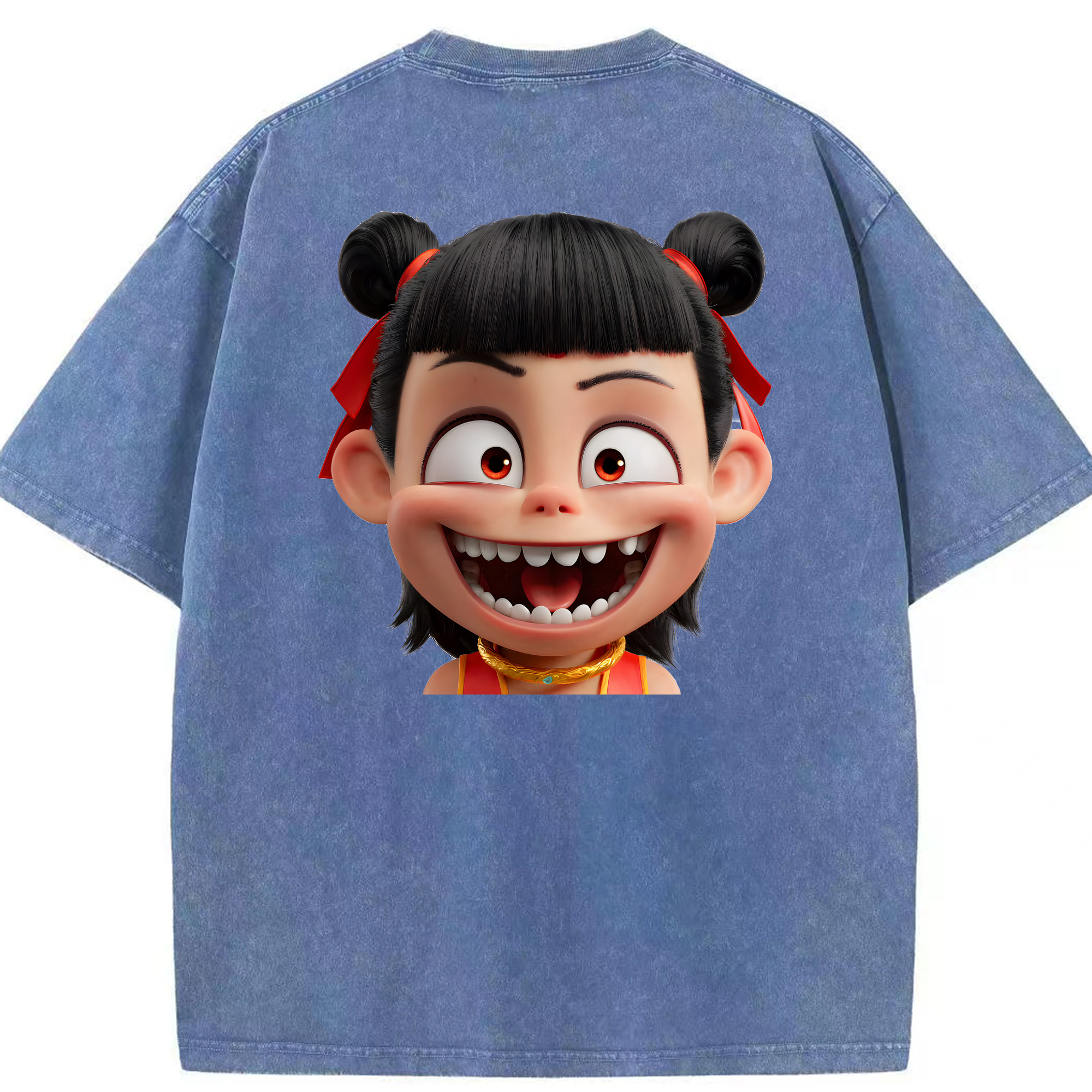 （画像用） Ne Zha 2 ナタ 魔童の大暴れ 綿100% ヴィンテージ風 半袖Tシャツ（背面プリント）