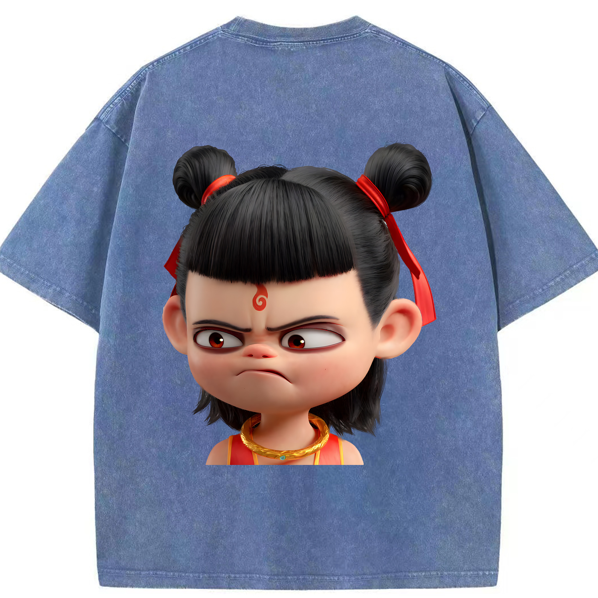 （画像用） Ne Zha 2 ナタ 魔童の大暴れ 綿100% ヴィンテージ風 半袖Tシャツ（背面プリント）