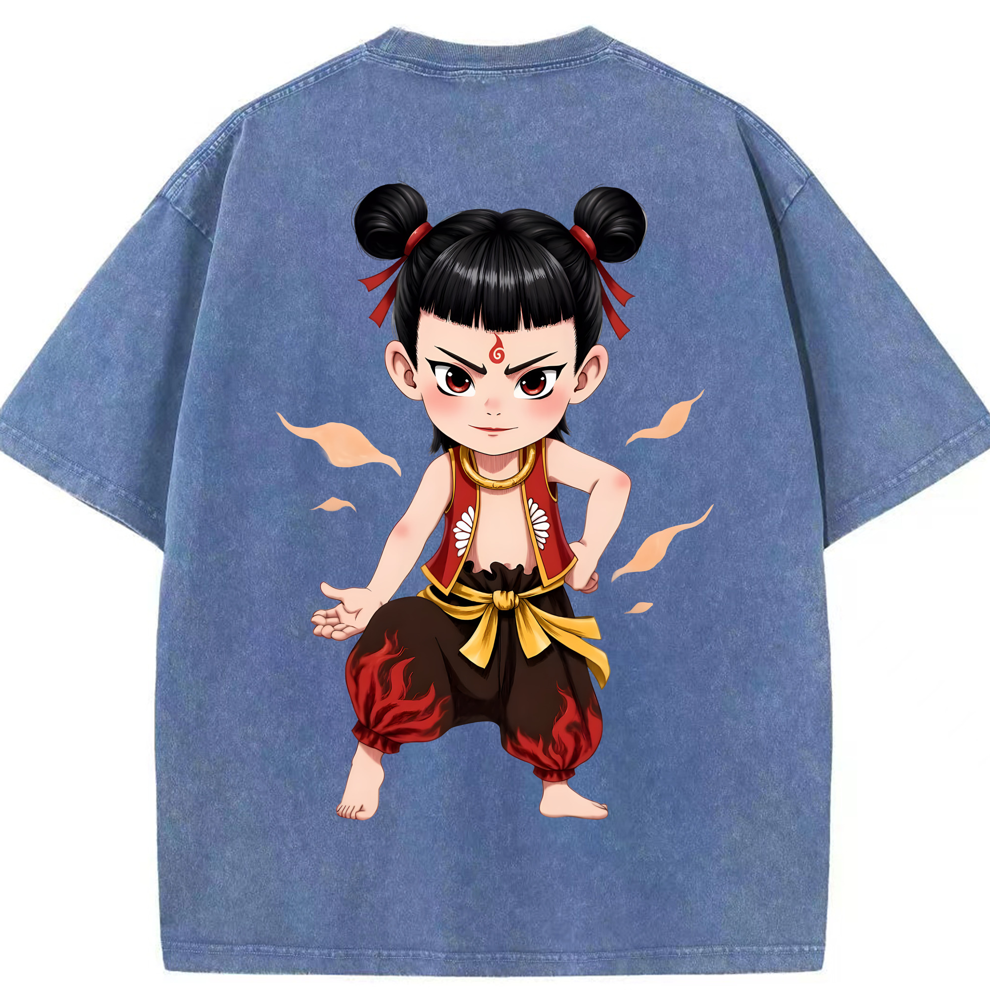（画像用） Ne Zha 2 ナタ 魔童の大暴れ 綿100% ヴィンテージ風 半袖Tシャツ（背面プリント）